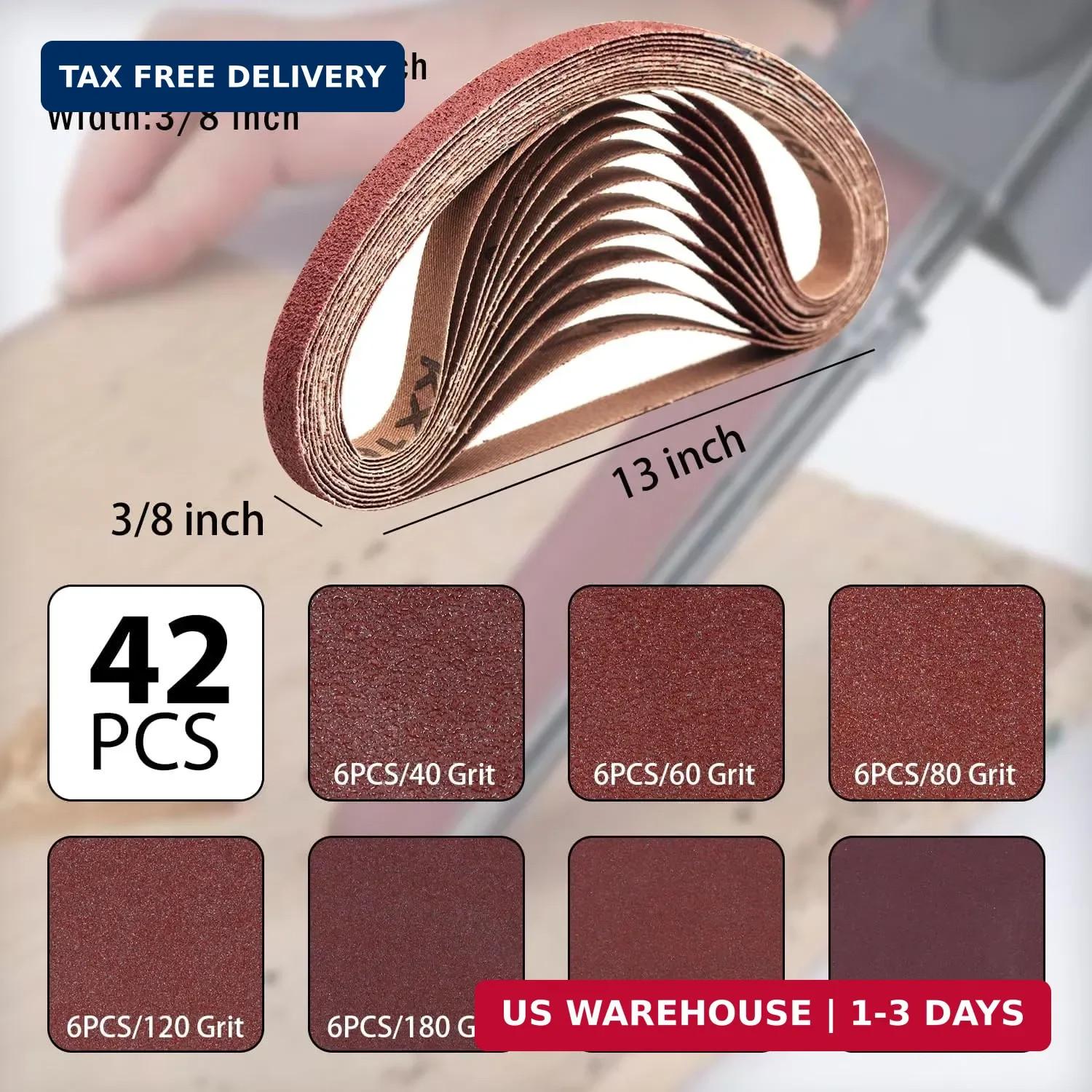 42 Pcs 3/8 x 13 Inch Sanding Belts,3/8×13 Sanding Belts Sandpaper for Air Belt S