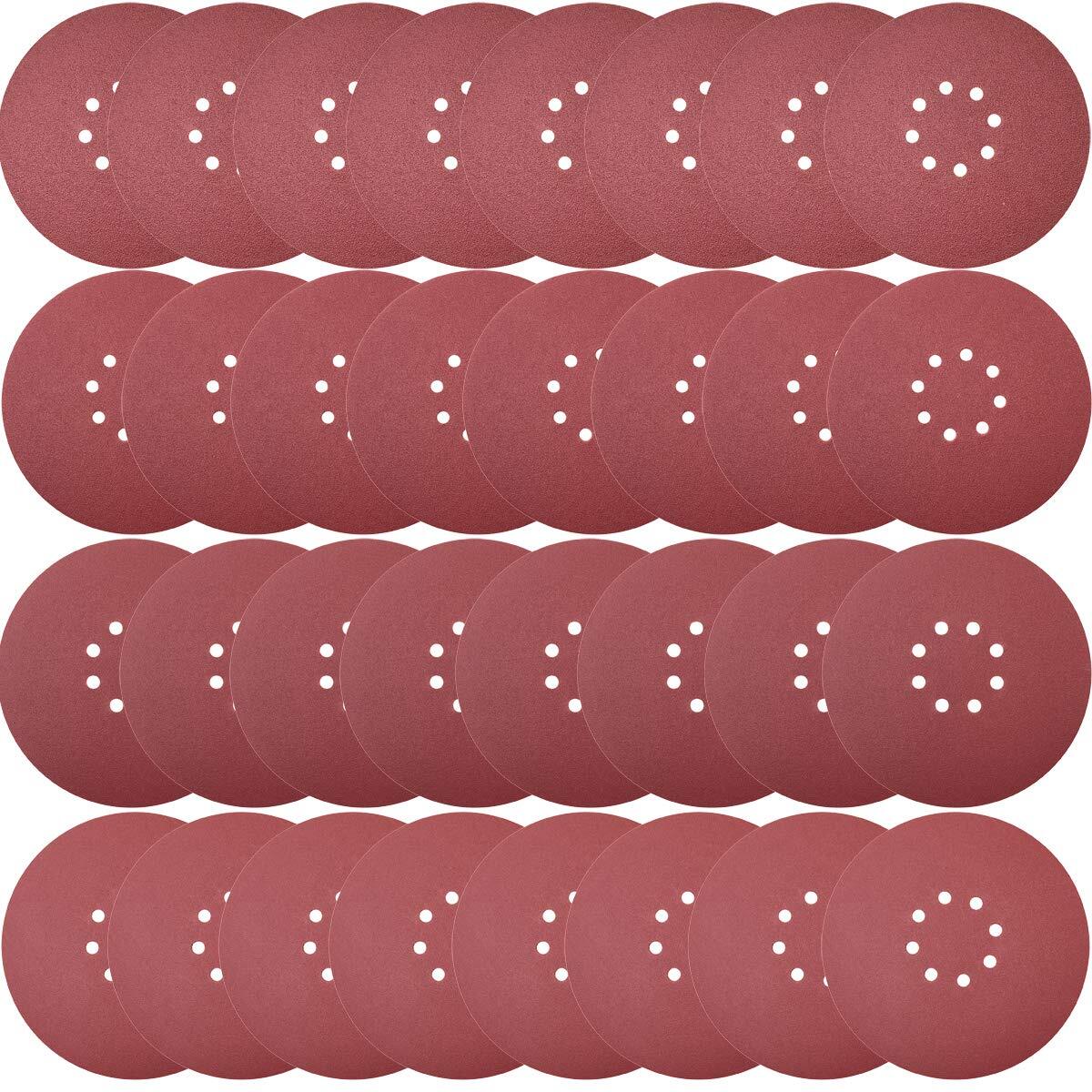 50PCS 9″ 8Hole Sanding Disc Drywall Sander Paper Hook Loop P60-240 Assorted Grit
