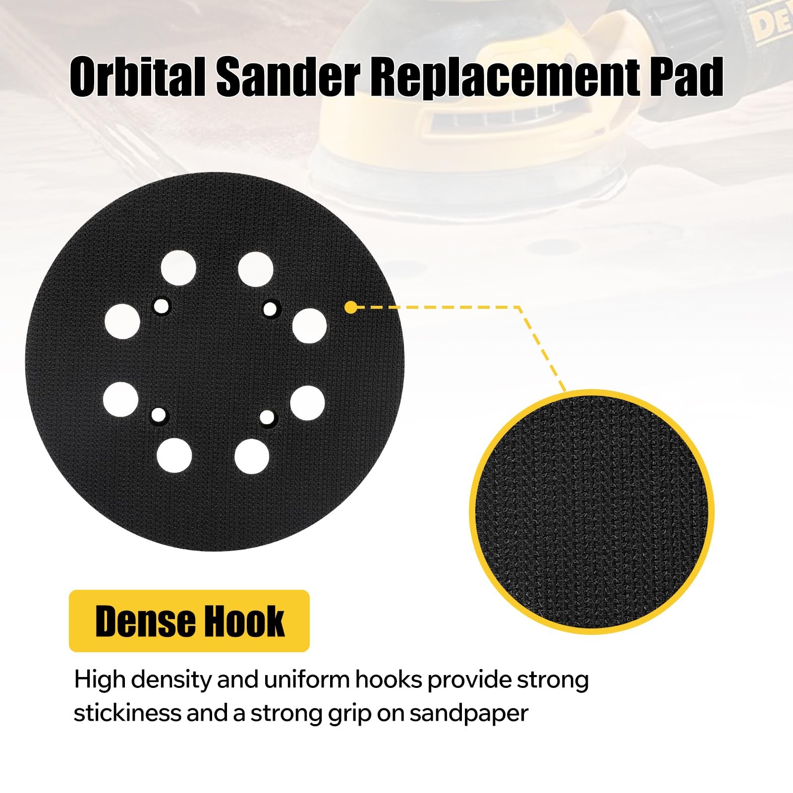2 Pack Sander Pad for Dewalt DWE64233 & N329079, 5″ 8 Hole Hook and Loop Orbital