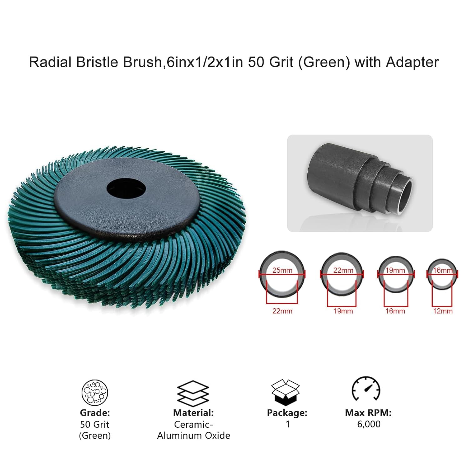 Radial Bristle Brush, 6 in x 1/2 in x 1 in, 220#, 1SET，Ten Single Piece with …