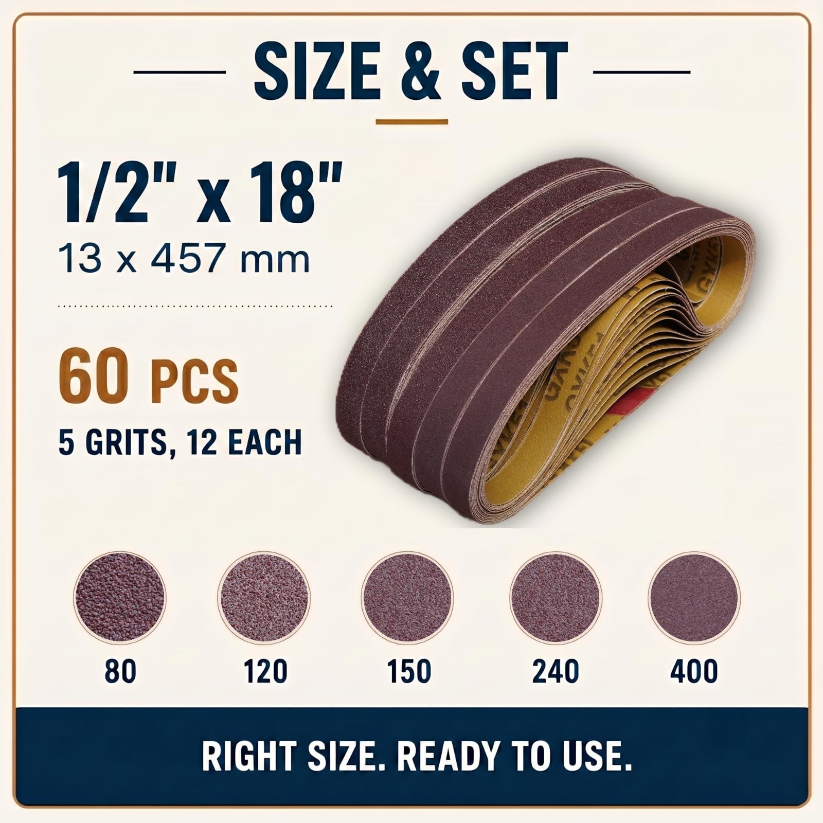 KTHUA 1/2 x 18 Inch Sanding Belts, 60 Pack 1/2x18inch_60pcs