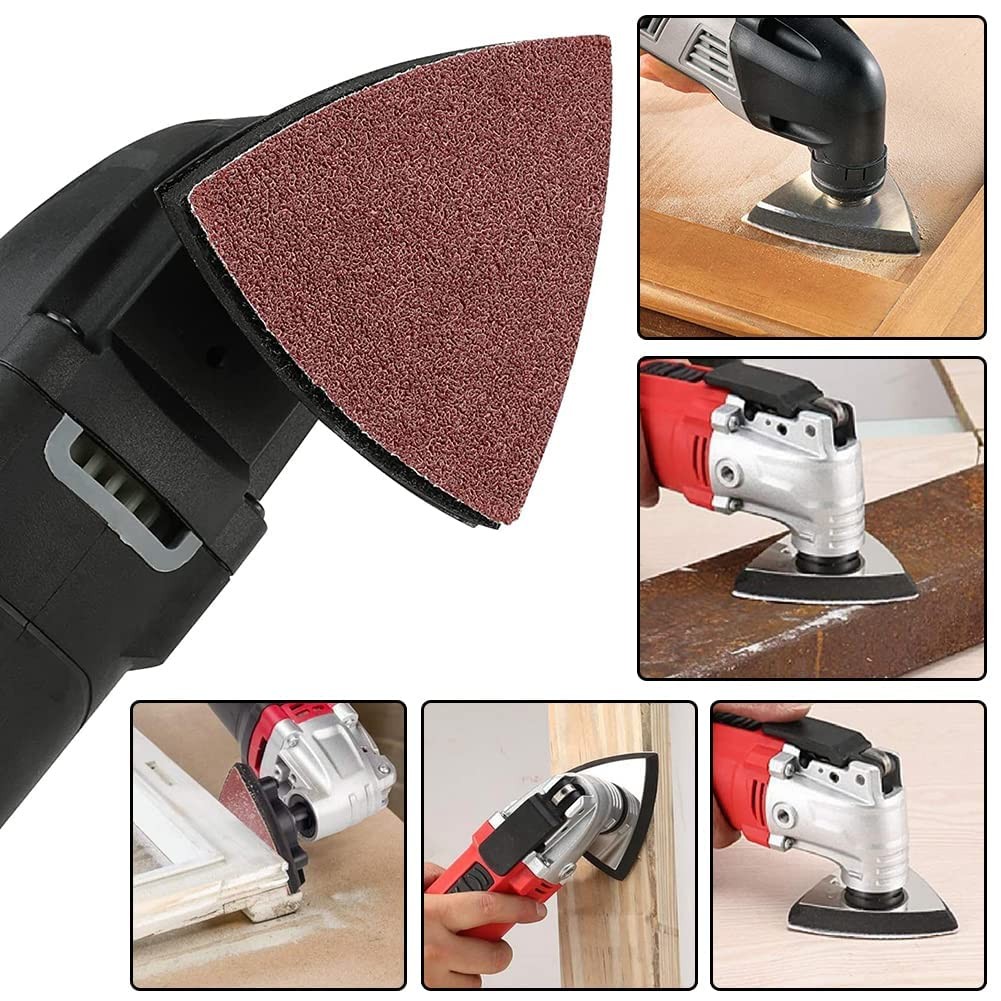 200Pcs 80mm Triangle Sanding Pads, Hook and Loop Triangular Sandpaper