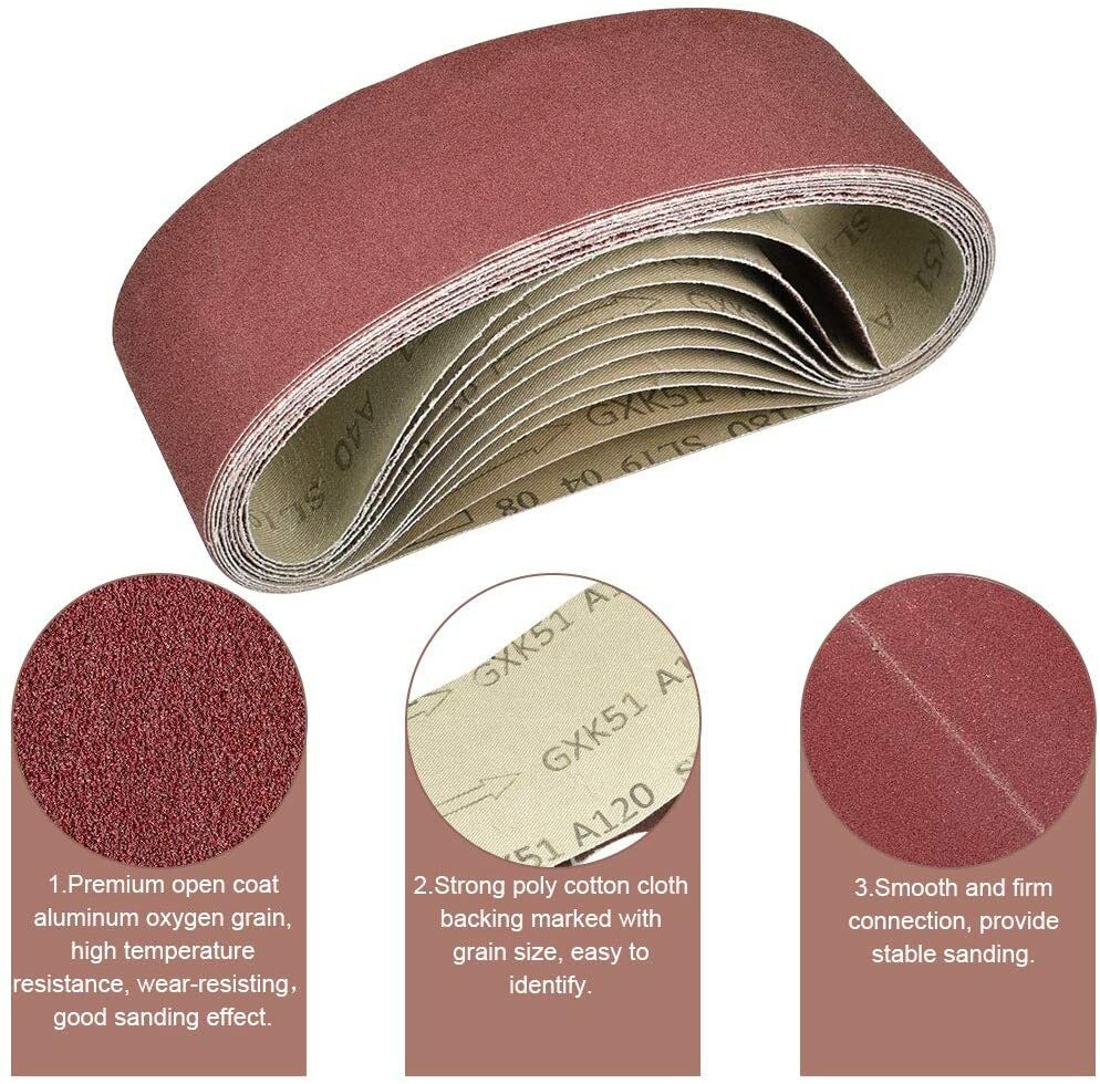 20PCS 3″ x 21″ Sanding Belts 40 60 80 120 150 240 400 Grit Belt Sander Sandpaper
