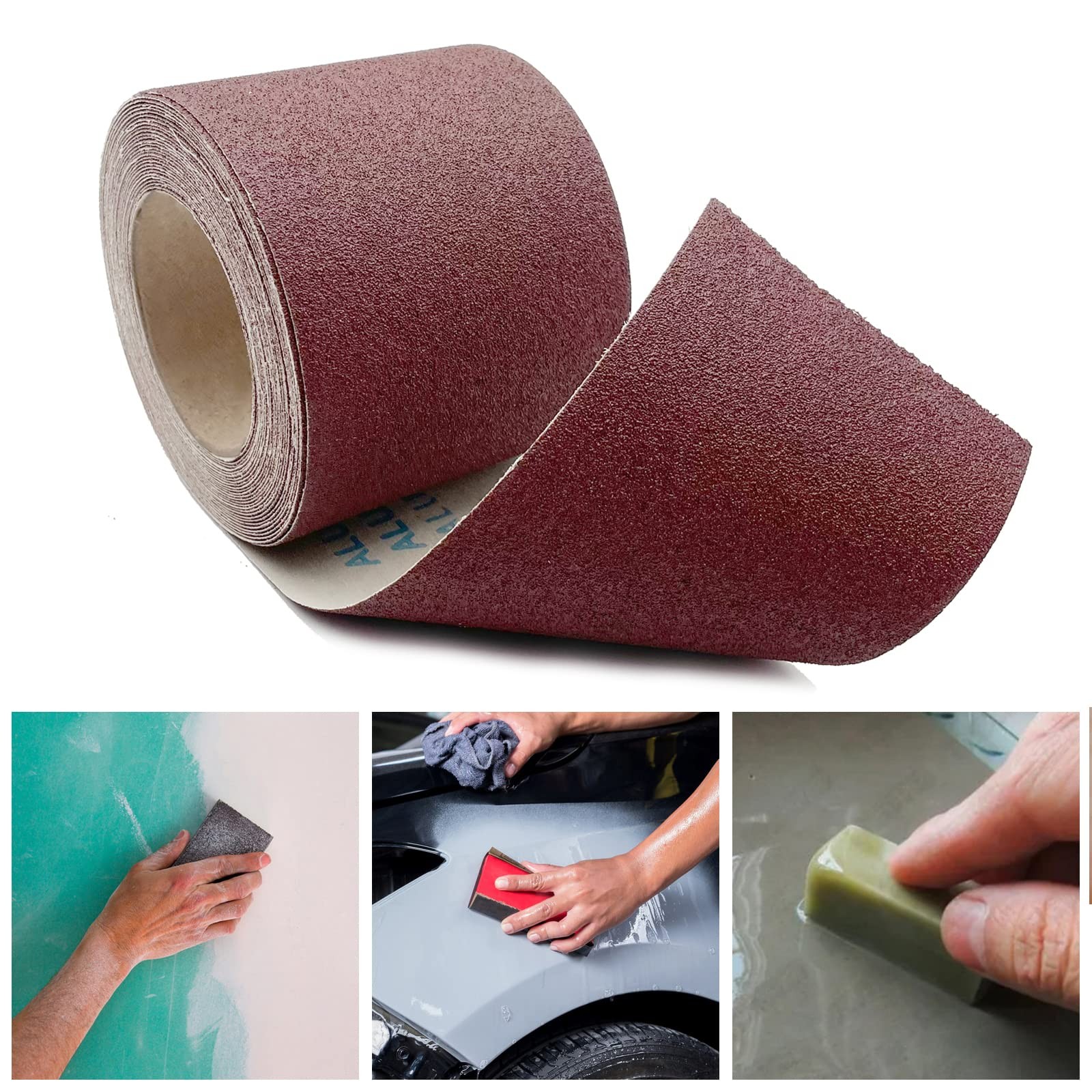 120 Grit Emery Cloth Roll, 4.5 Inch Wide 32.8 Ft Long inch, Brown, Red