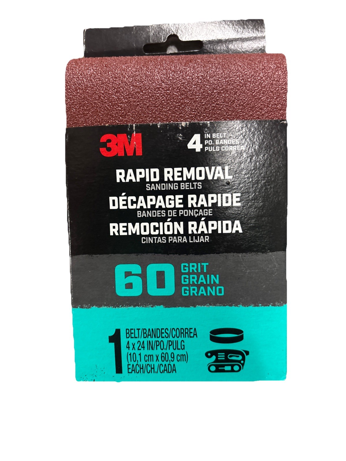 3M Rapid Removal 4 x 24 inch Power Sanding Belt, 60 grit,Belt4x241pk60, 1 pk