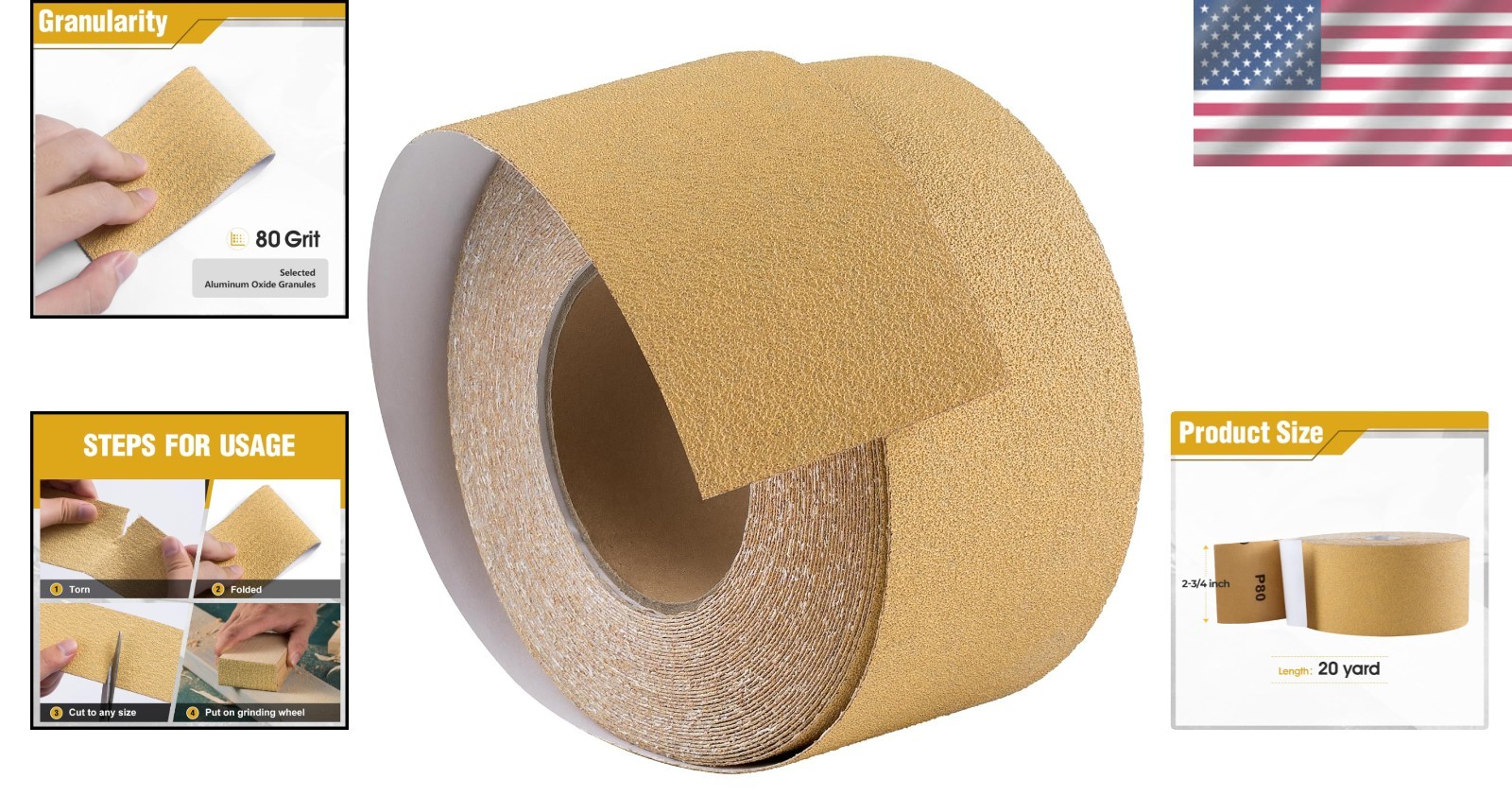 20 Yard 80 Grit Golden PSA Sandpaper Roll – Ideal for Woodworking and Auto Body