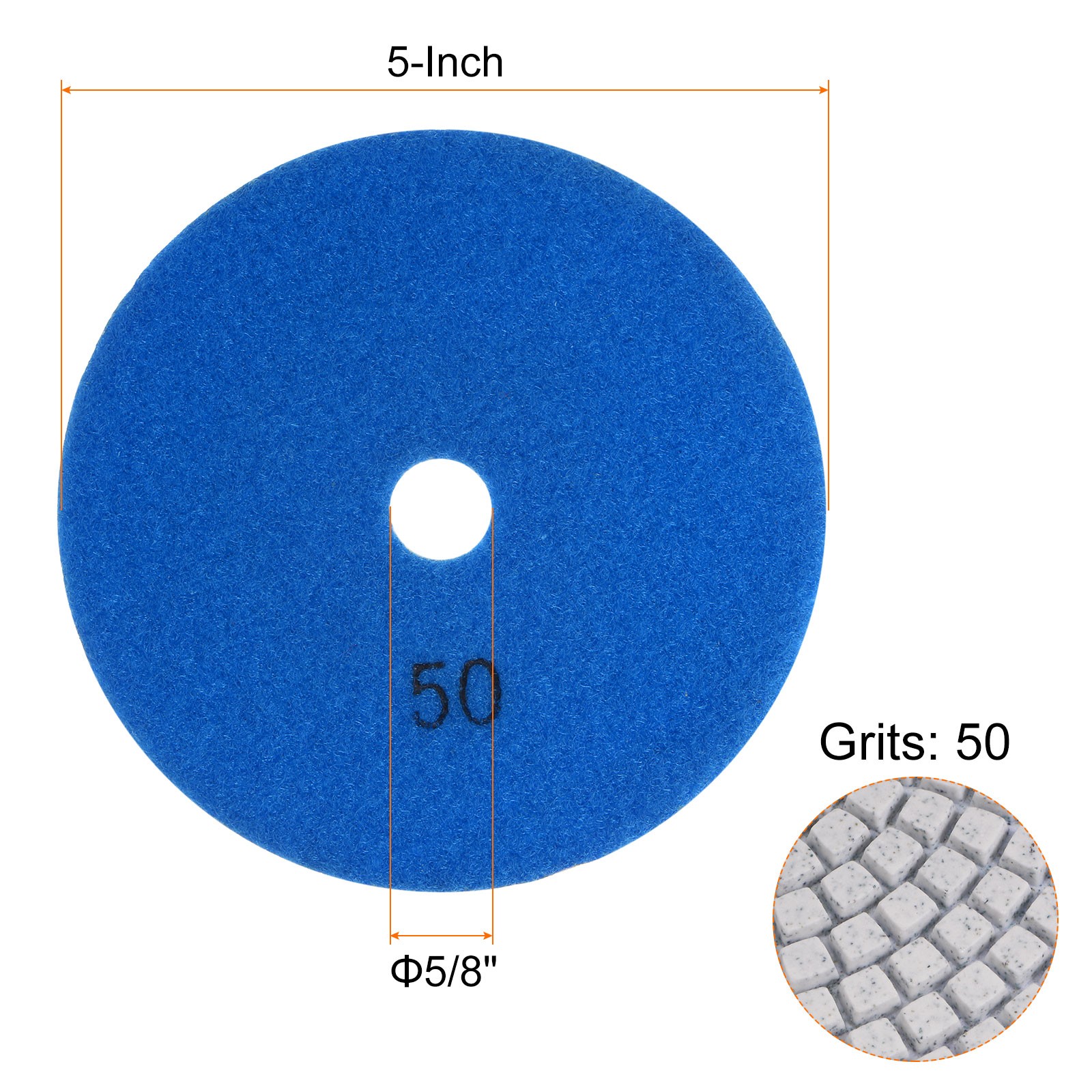 5pcs 5-Inch Grit 50 Diamond Polishing Pads Wet/Dry for Stone Concrete Marble