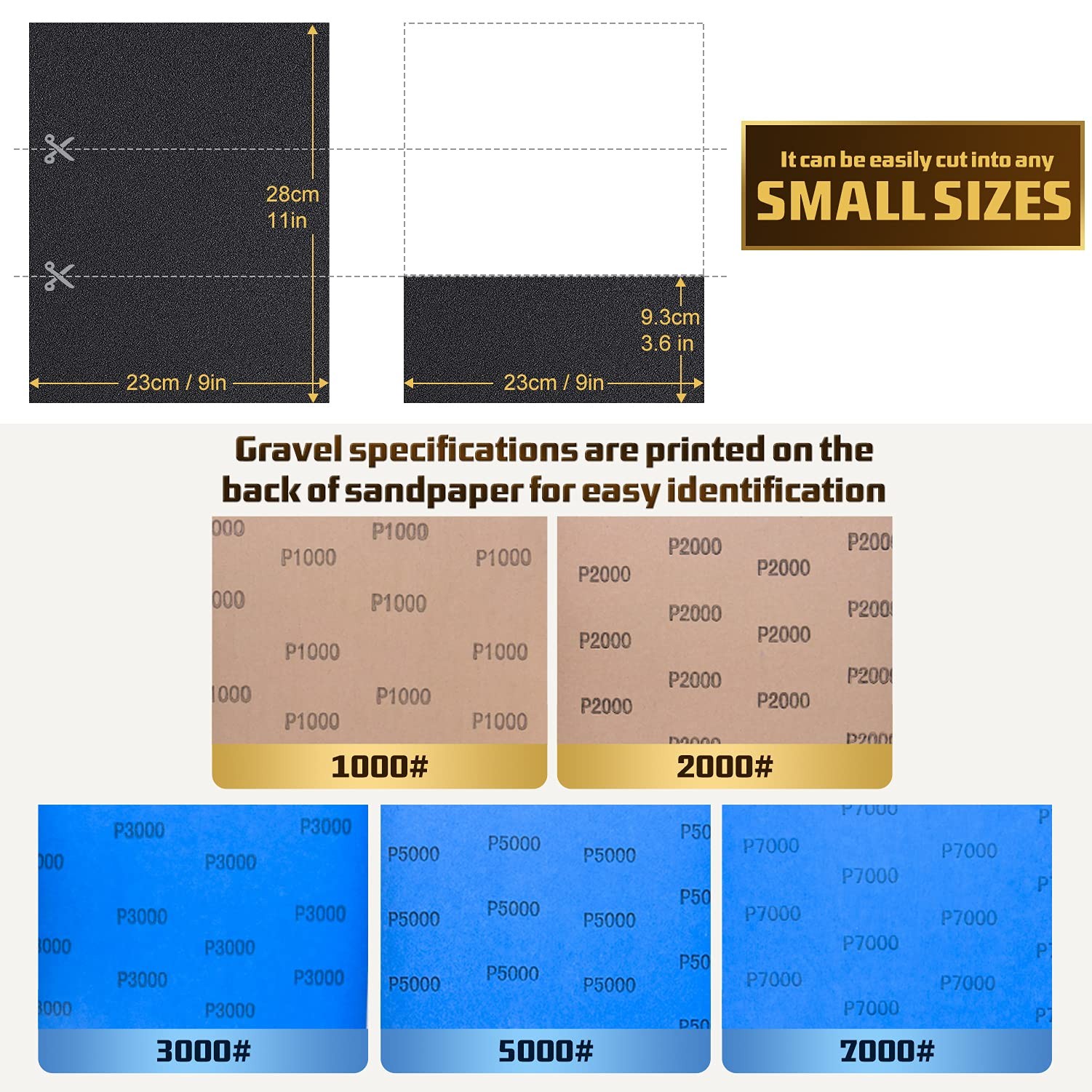 LCubro 25PCS Sandpaper, Wet 1000-7000 Grit, 25 Sheets, 9 x 11 inches, grey