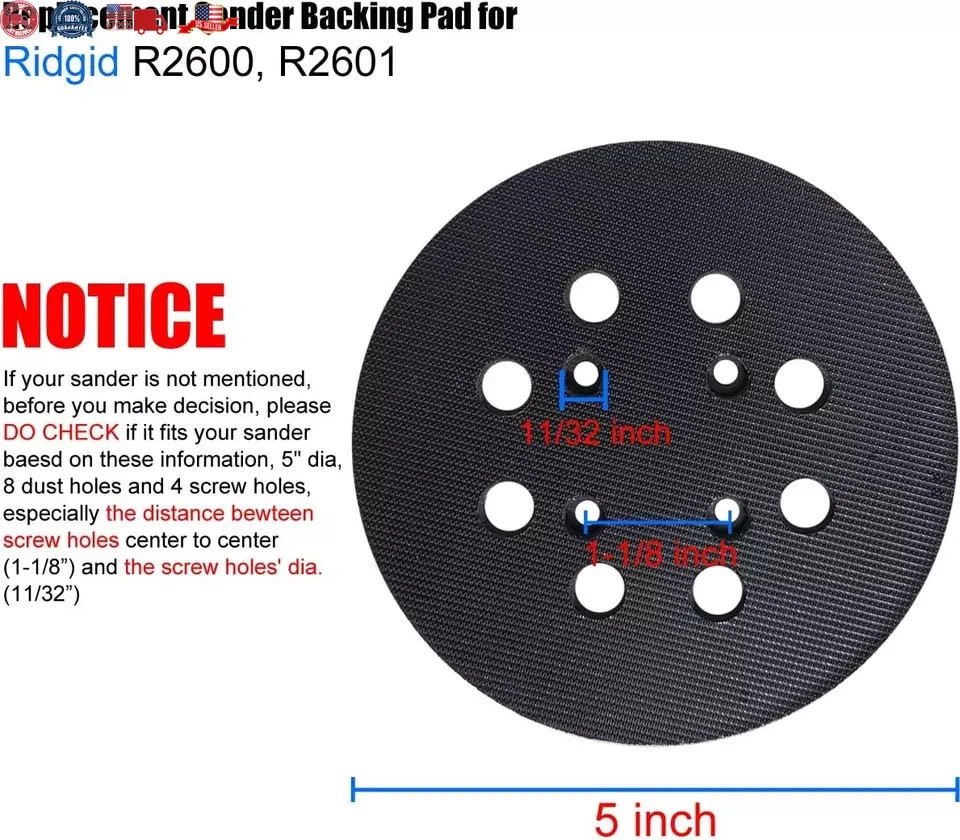 2 Pack 5 Inch 8 Hole Hook and Loop Sander Pad for Ridgid R2600, R2601 5″