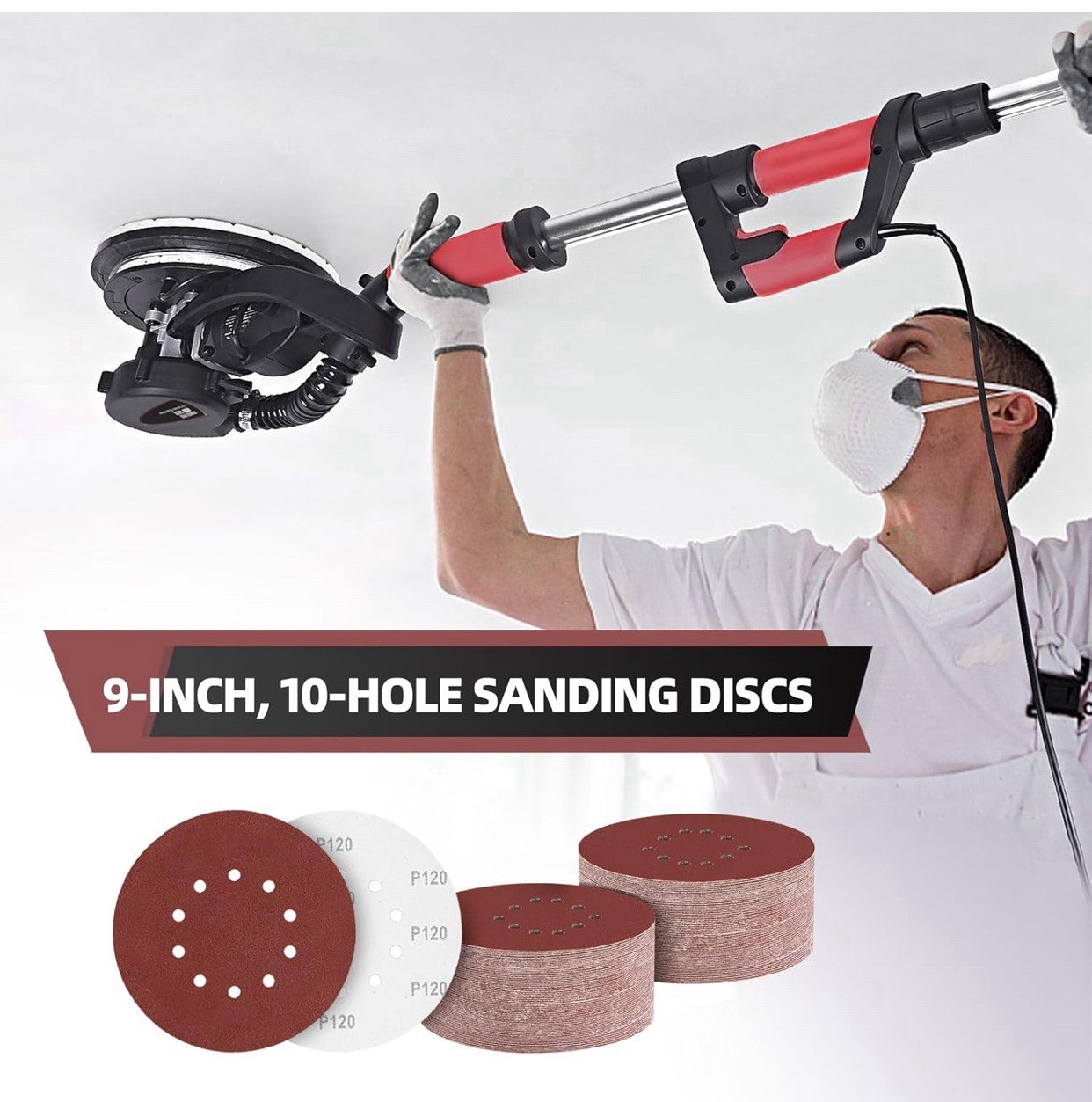 50 PCS 9”, 10-Hole Hook-and-Loop Sanding Discs for Drywall Sander Variety Pack