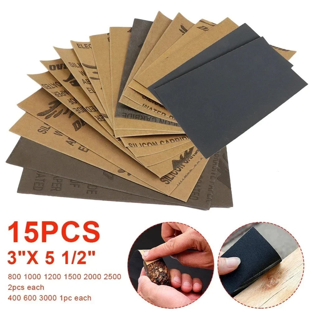 15PCS Wet/Dry Sandpaper Set 400-3000 Grit – Sanding Paper for Wood Metal USA