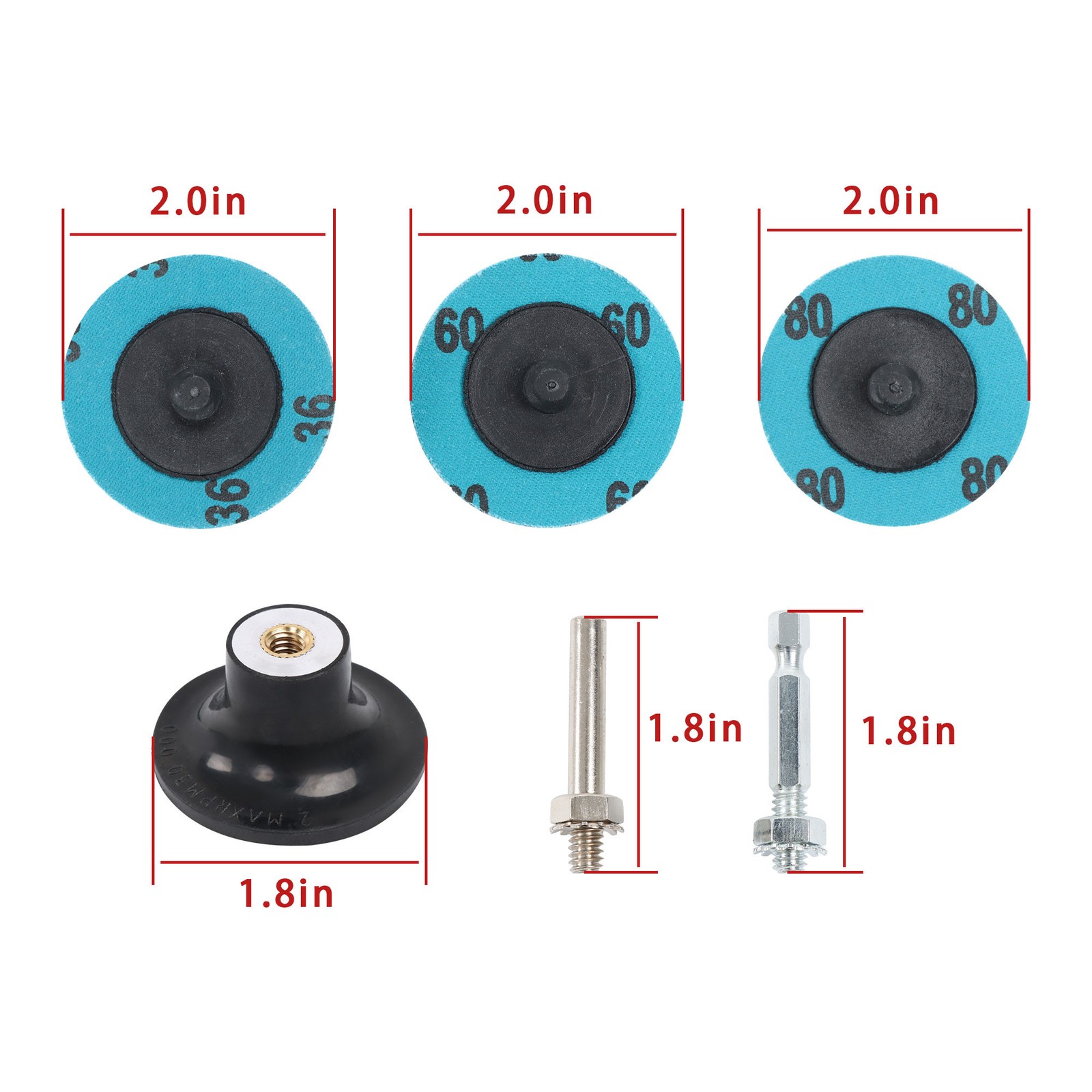 2 Inch Roll Lock Quick Type Change Sanding Discs 36/60/80 Grit Set of 80