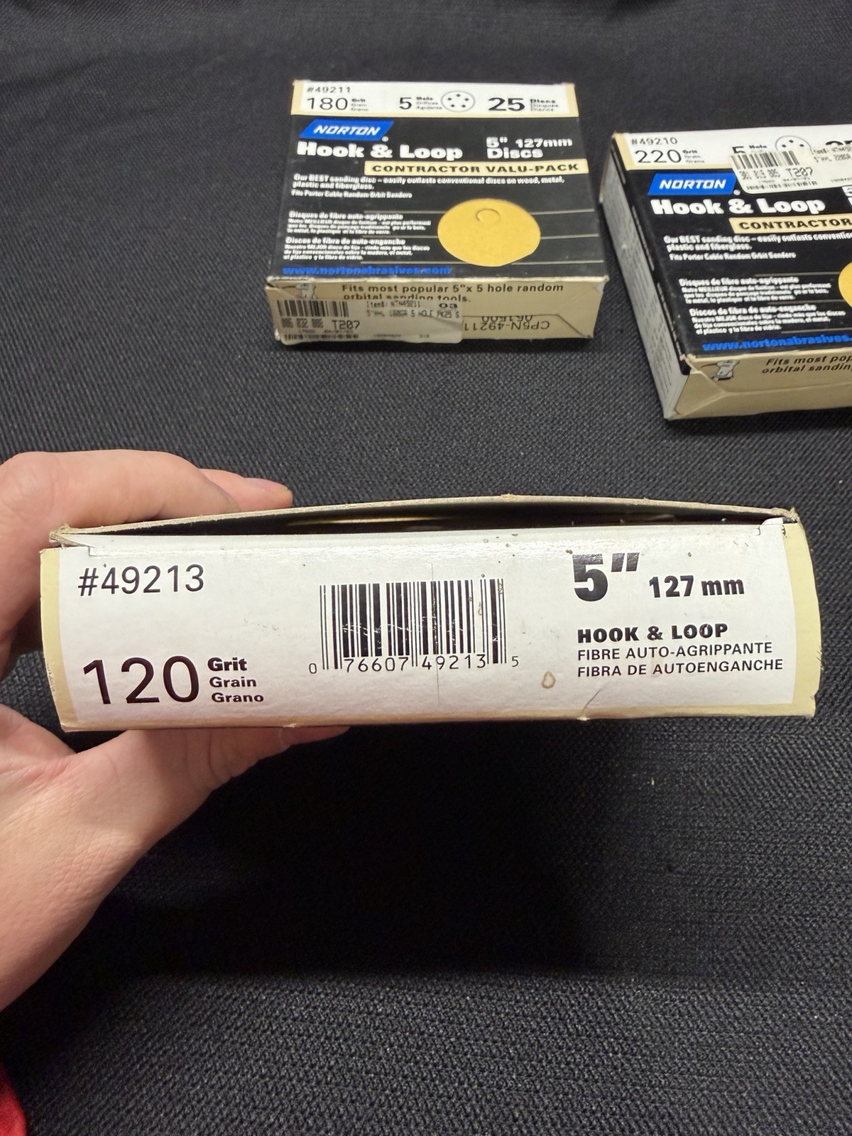 Norton Hook & Hoop 5” 127mm Discs 25 Pack, 3 Packs; 120, 180, 220 Grit