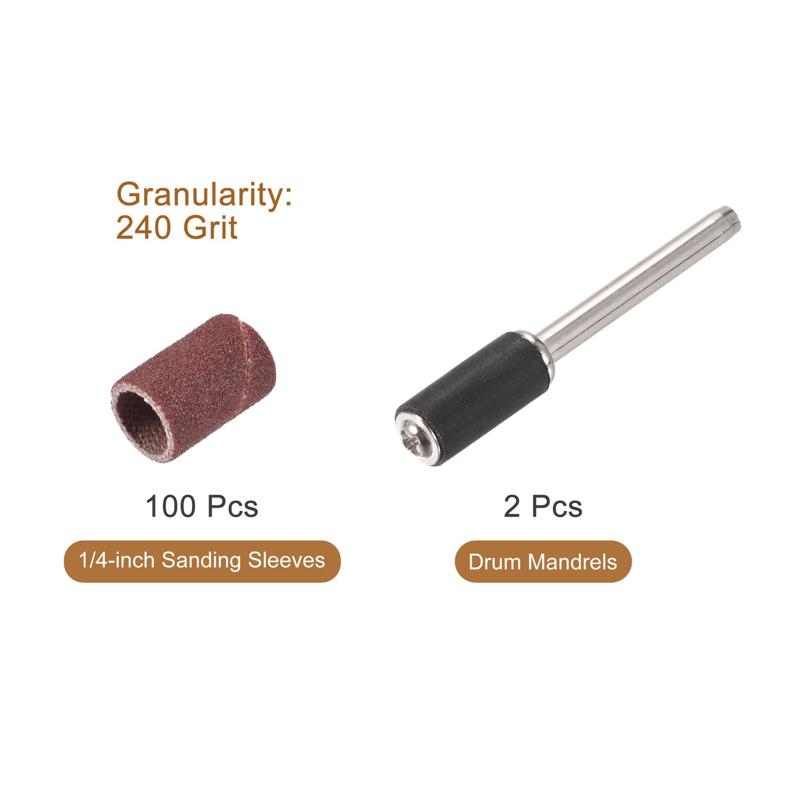 100Pcs 1/4 Inch Sanding Sleeves Set 240 Grit with 2Pcs 1/8 Inch Mandrels