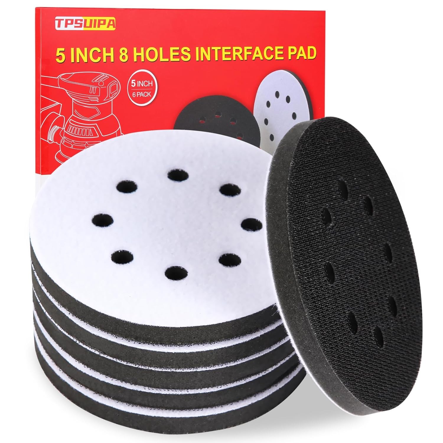 6 Pack 5 Inch 8 Holes Interface Pad, 5” Orbital Sander Foam Pad for in Sander,