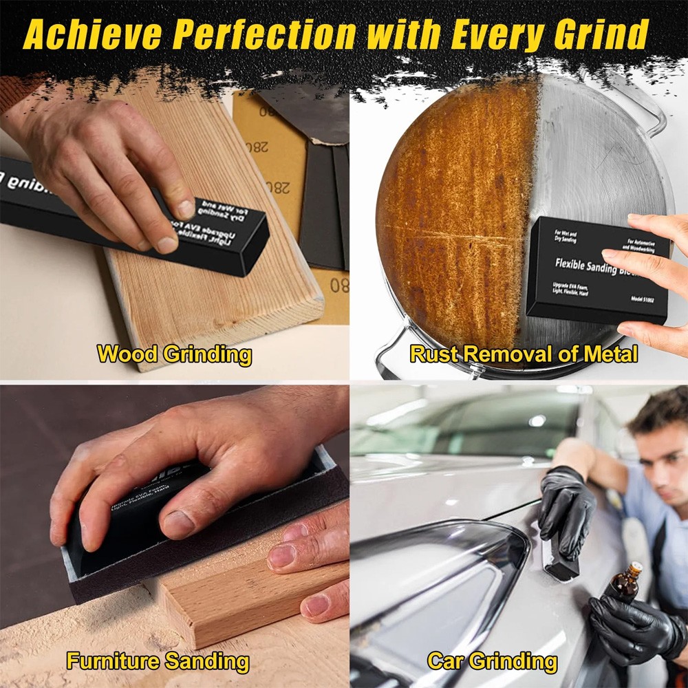 12PCS Sanding Block Kit Flexible EVA Foam Wet or Dry for Automotive or Woodwork