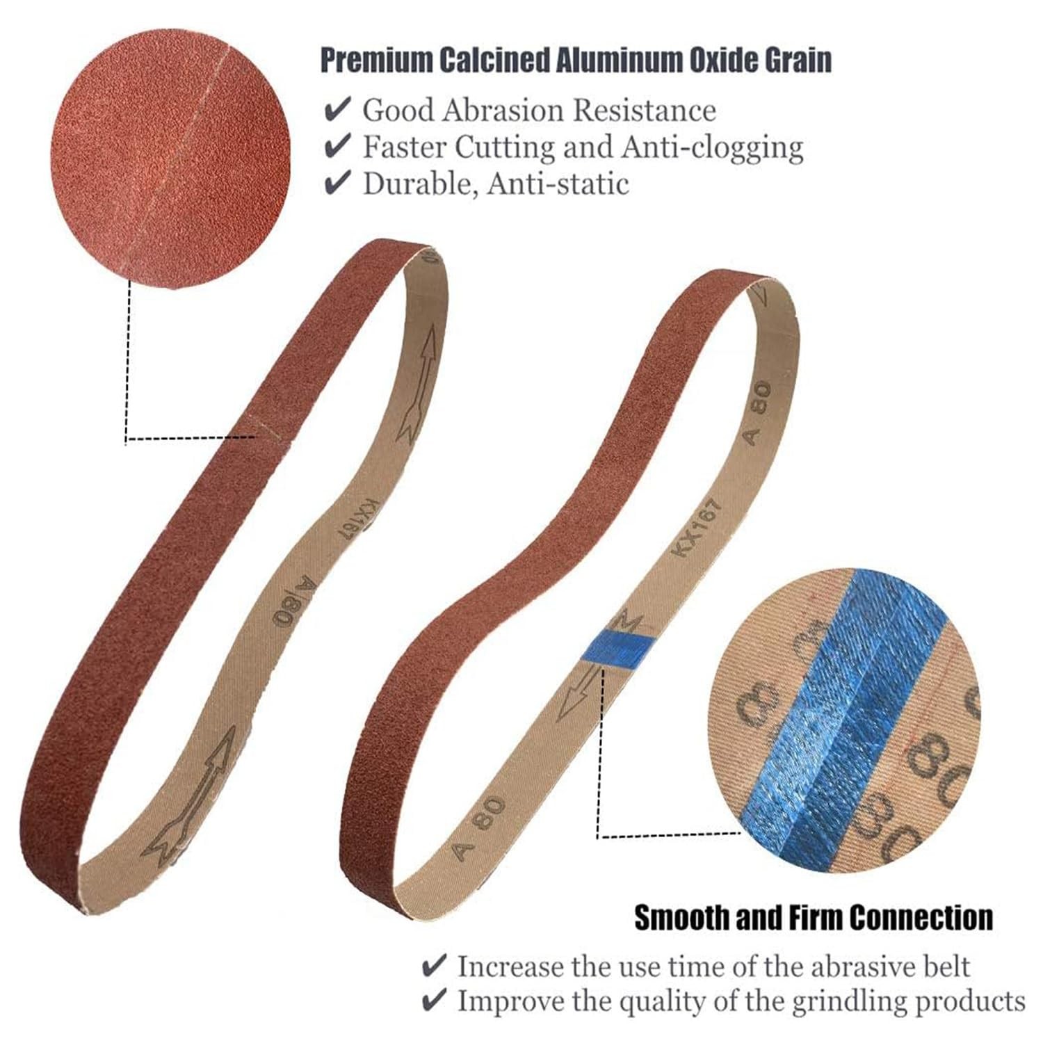 1/2 X 18 Inch Sanding Belt Sandpaper, 80 Grit Aluminum Oxide Air File Sanding Be
