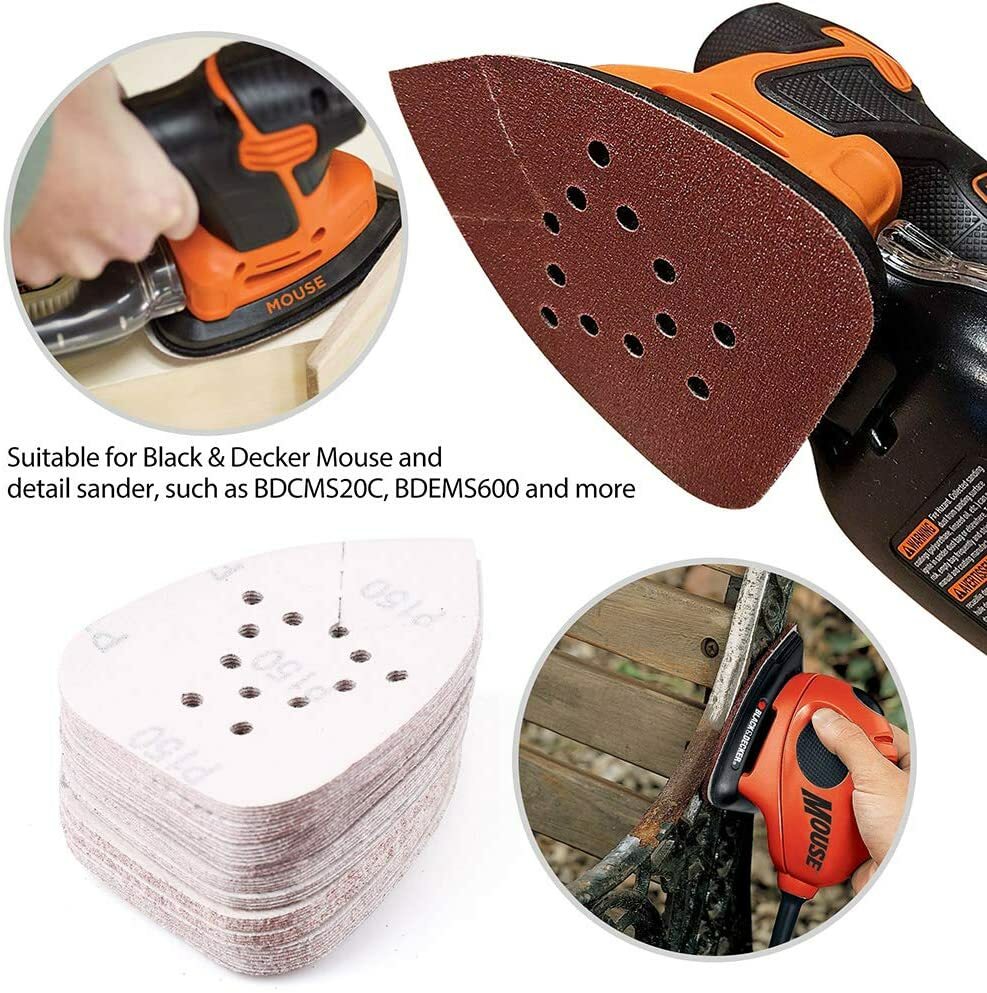 50PCS 60-220 Grit Mouse Sandpaper Sanding Pads for Black+Decker Sander