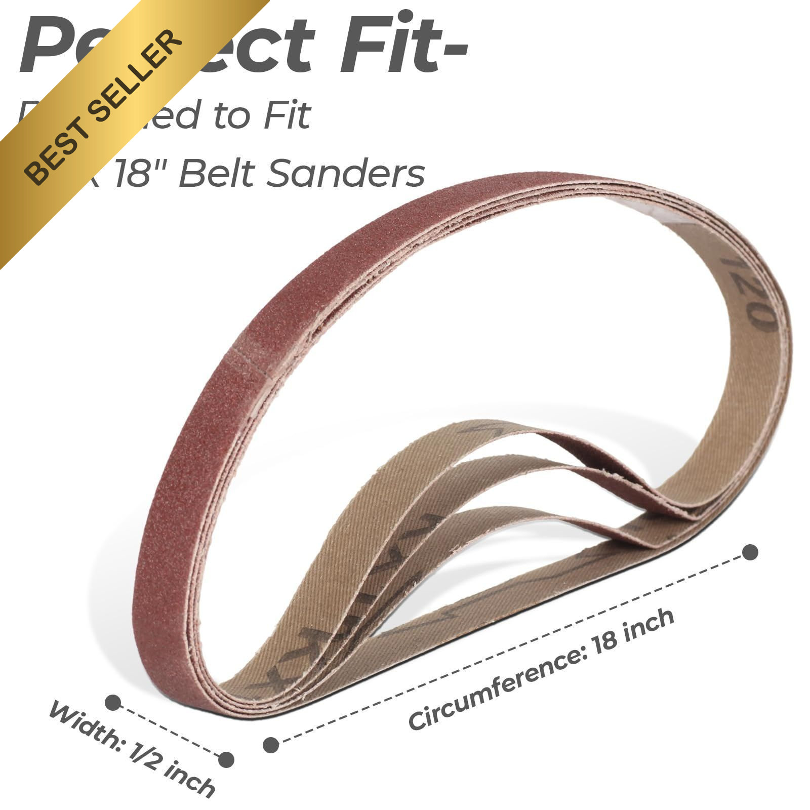 1/2 x 18 Inch Sanding Belts 20 Pack 60 80 120 180 240 Grit Aluminum Oxide