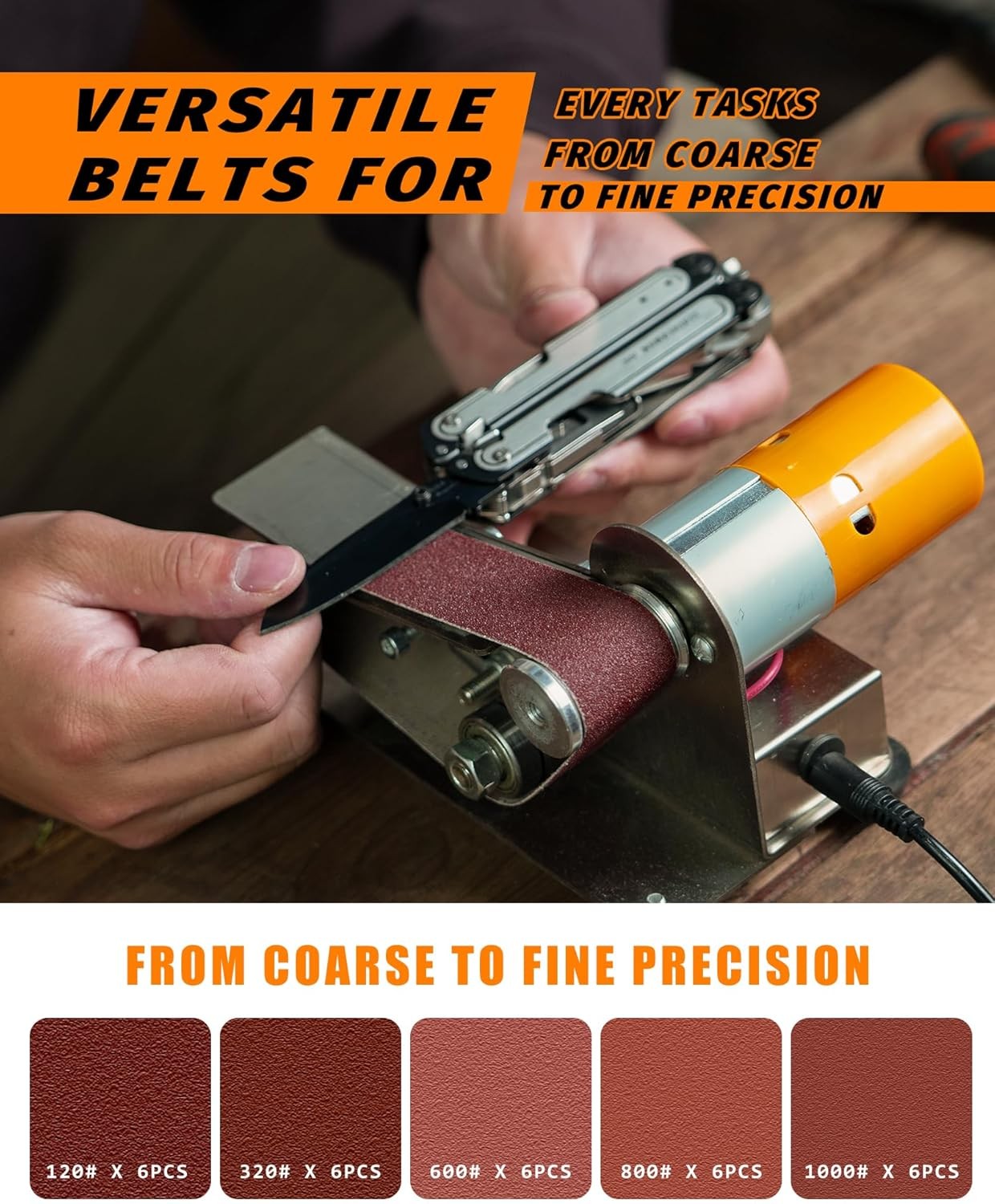 Mini Belt Sander, Electric Small Sander Knife Making Supplies, 7 Adjustable Spee
