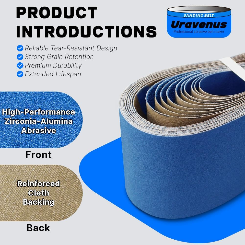 4 X 36 Inch Sanding Belts, 10 Pcs Assorted Grits (40/60/80/120/240), Zirconia Sa