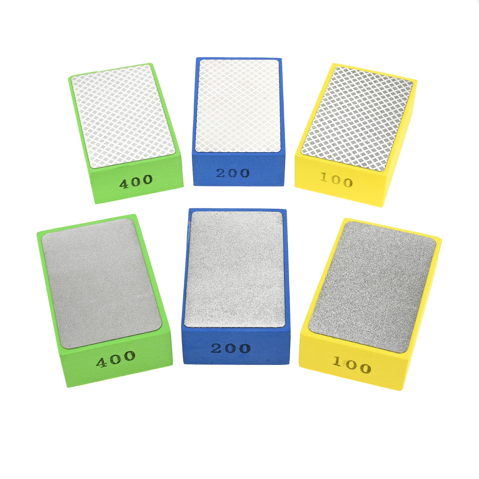 6×Diamond Hand Polishing Pads Foam Backing Sanding Blocks For Ceramic Tile