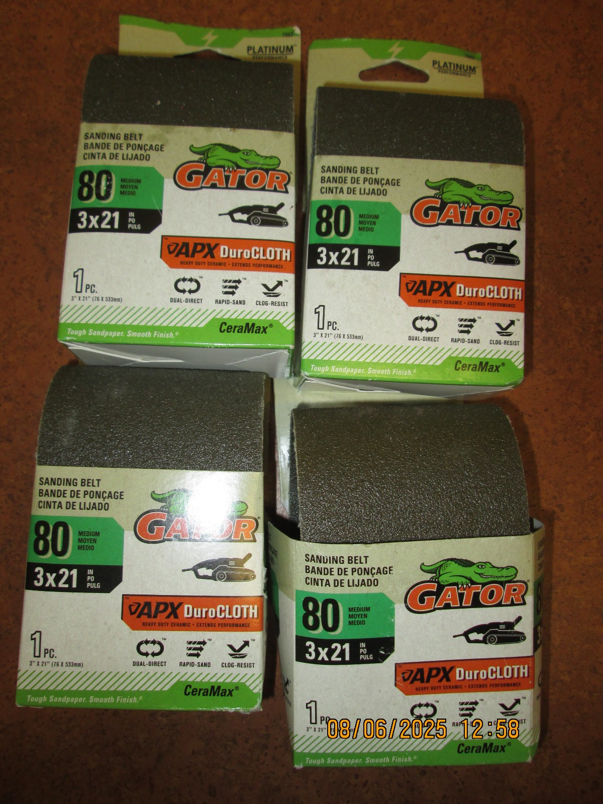 (4) Gator Blade Platinum 3 ” x 21 ” 80 Grit Medium Heavy Duty Sanding Belt 7093