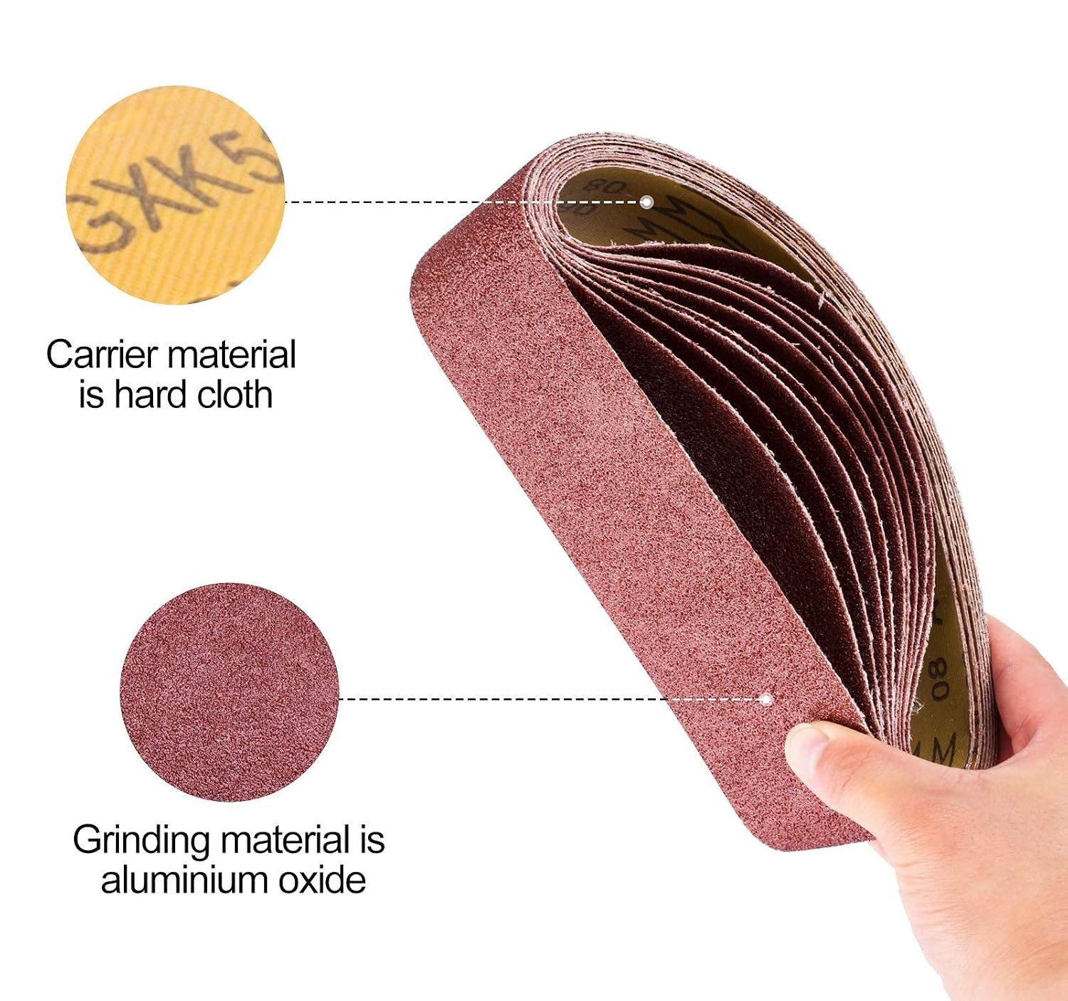 Versatile Set of 20 Sanding Belts 3×21 in Aluminum Oxide for All Applications