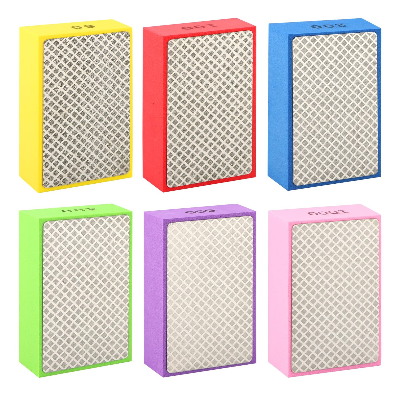 6 Pack Diamond Hand Polishing Pads Sanding Blocks for Glass Wood Ceramic Marble
