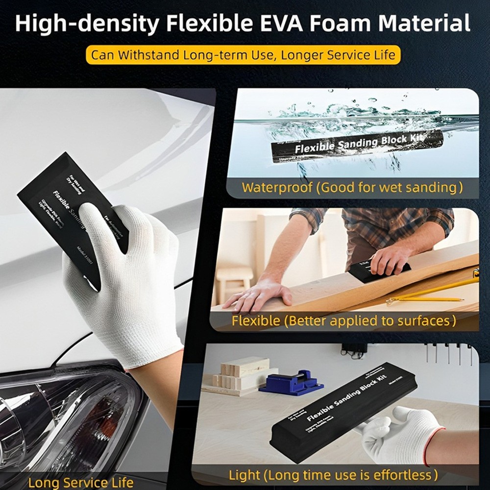Hand Sanding Block Set of 12,PSA Base Auto Body Sanding Block Kit Flexible Black