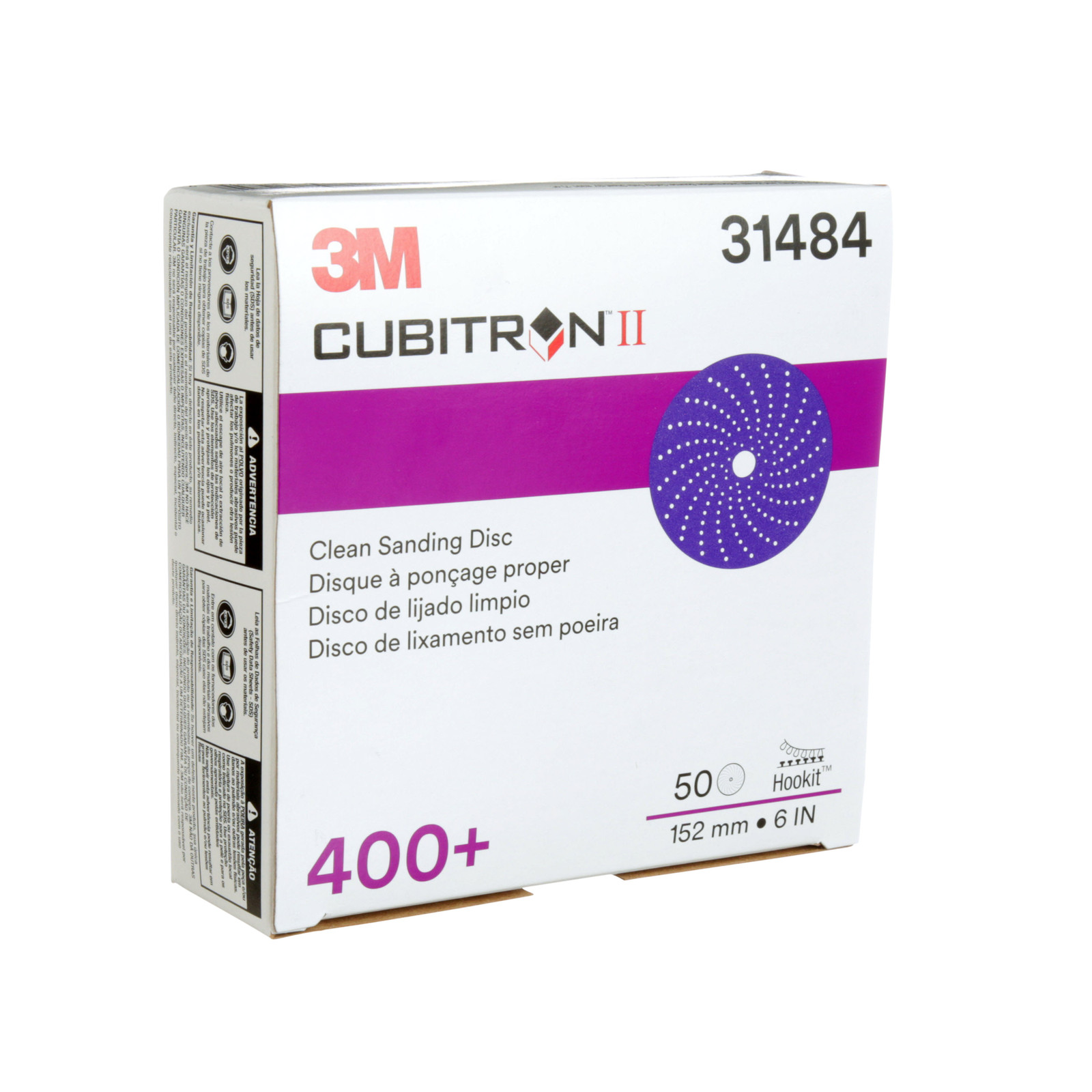 3M Cubitron II Hookit Clean Sanding Abrasive Disc, 31484, 6 in, 400+grade