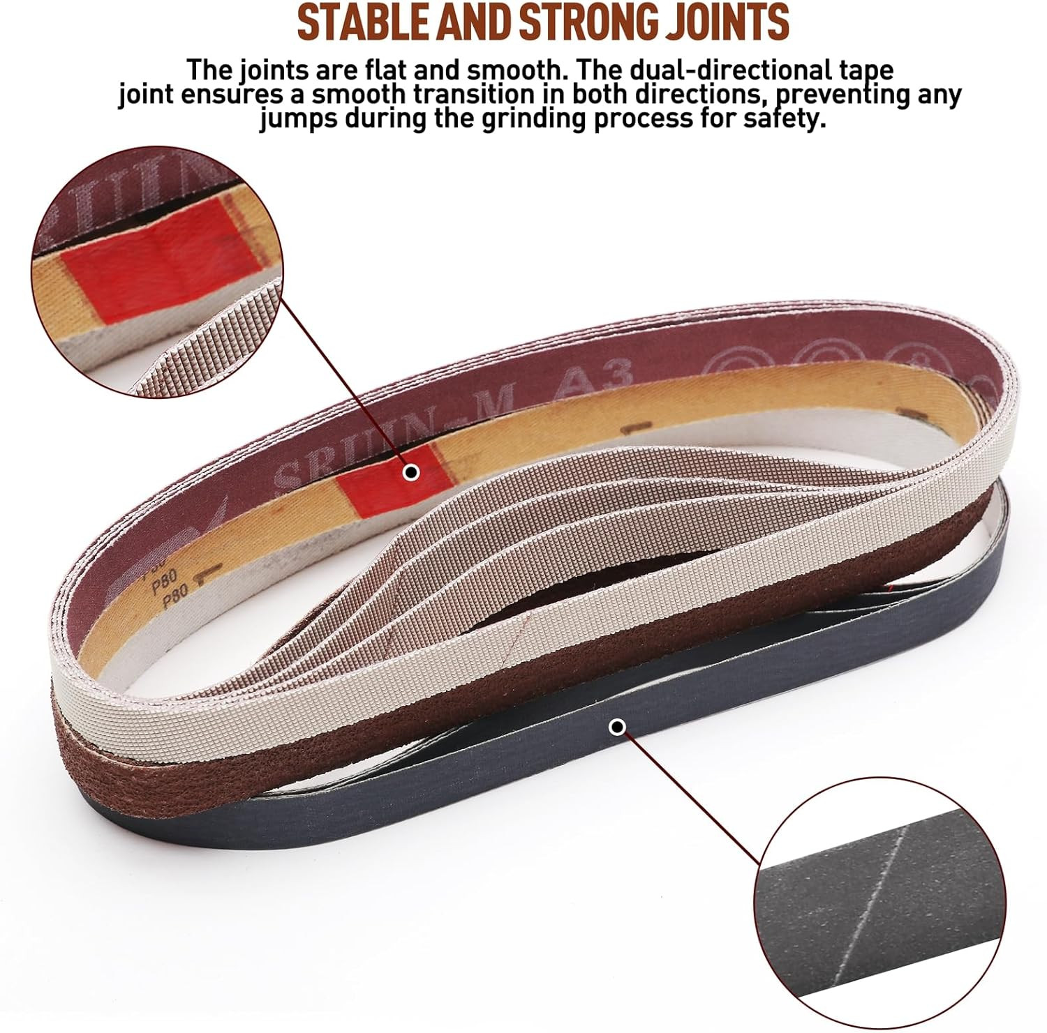 36 Pcs 1/2″ x 18″ Sanding Belts Set, 4 Each of 80/120/240/400/600/800/1000/2500/