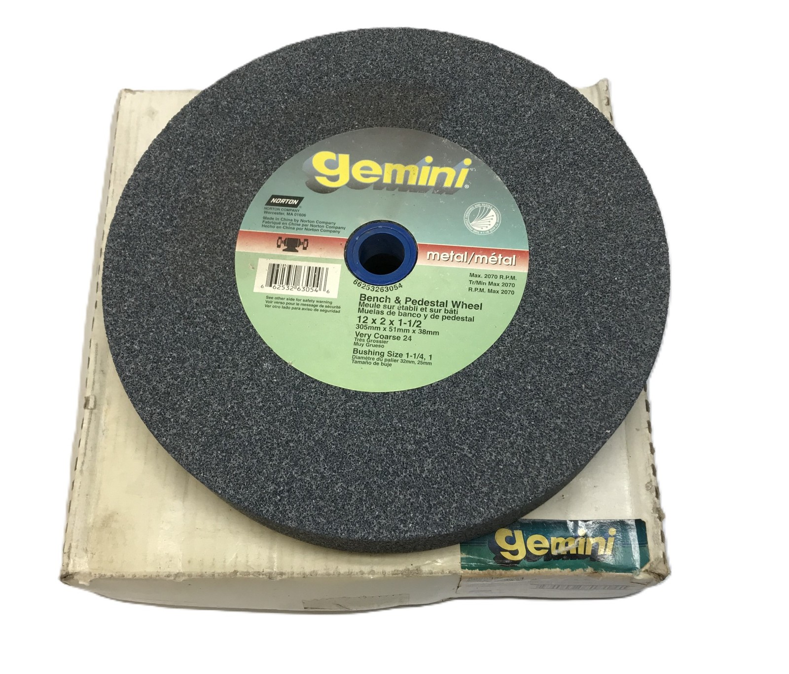 Gemini 12″ Diameter 24 Grit Bench & Pedestal Grinding Wheel 66253263054 NOS