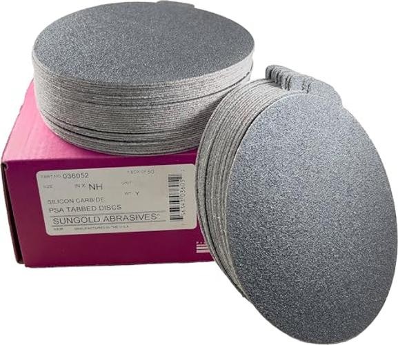 Sungold Abrasives 020068 5″ Psa Sanding Discs – Silicon Carbide Cloth – 80 Grit