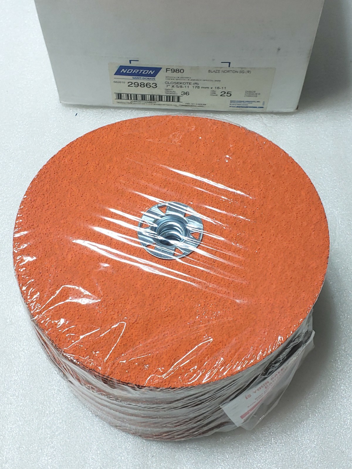 25 Pcs Norton 7 x 5/8-11 36 Grit Norton SG Blaze Speed Change F980 Fiber Discs