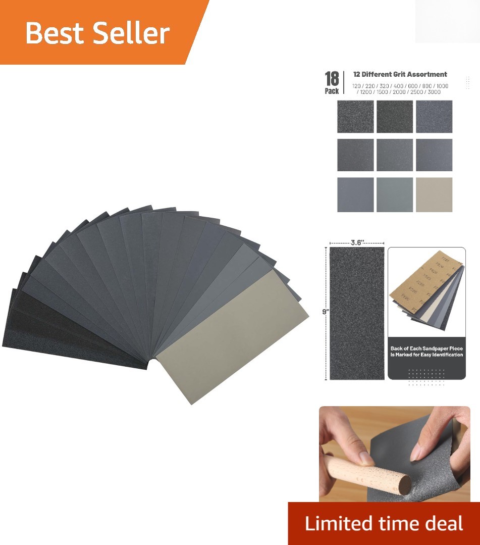 Bates 18 Pack Sandpaper – 12 Grits, 120 to 3000 Assorted Grit for Metal, Wood…