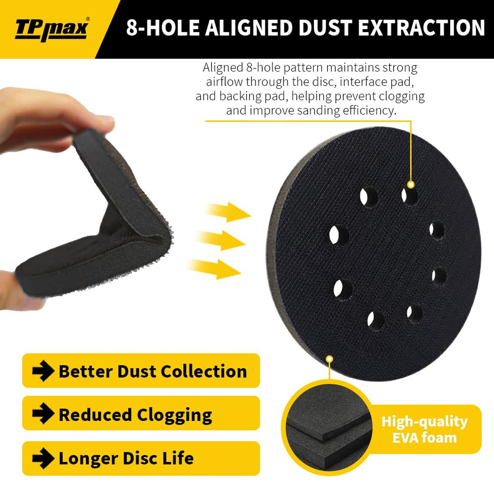 2 Pack 5 Inch 8 Holes Interface Pad Soft EVA Foam Buffer Pads for 5″ Orbital