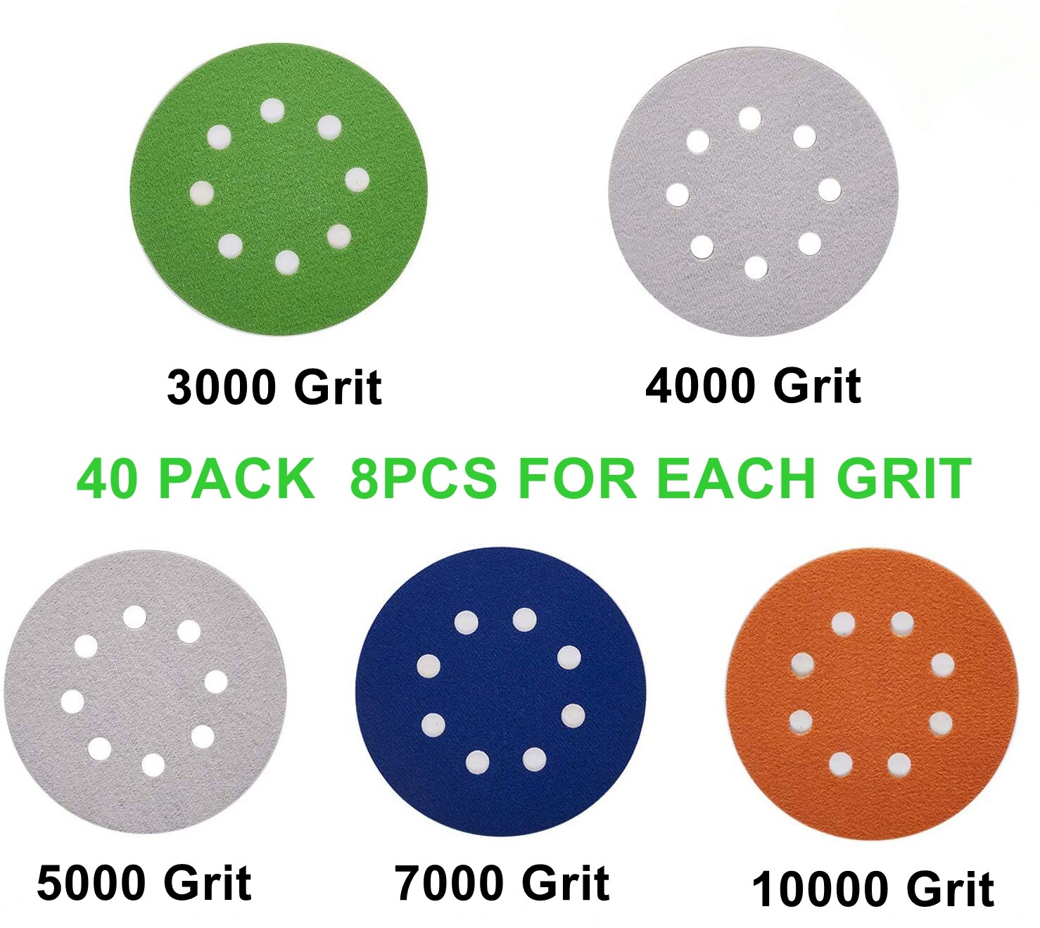 Wet Dry Sanding Discs 5 in 8-Hole Hook Loop 3000-10000 Grit Orbital Sander Paper