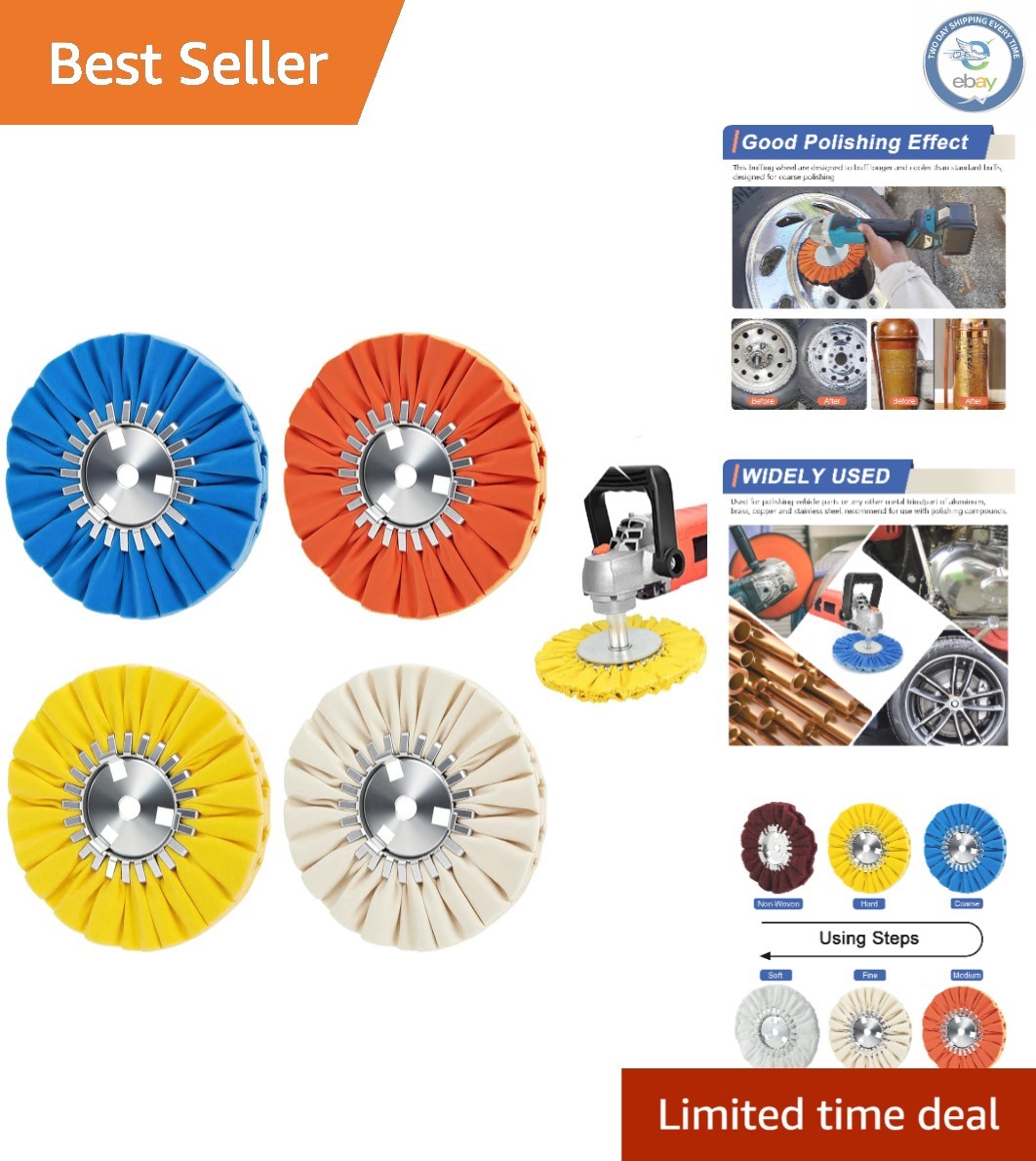Multi-Color Airway Buffing Wheels Set – 8″ Diameter, 12-Ply for Angle Grinders