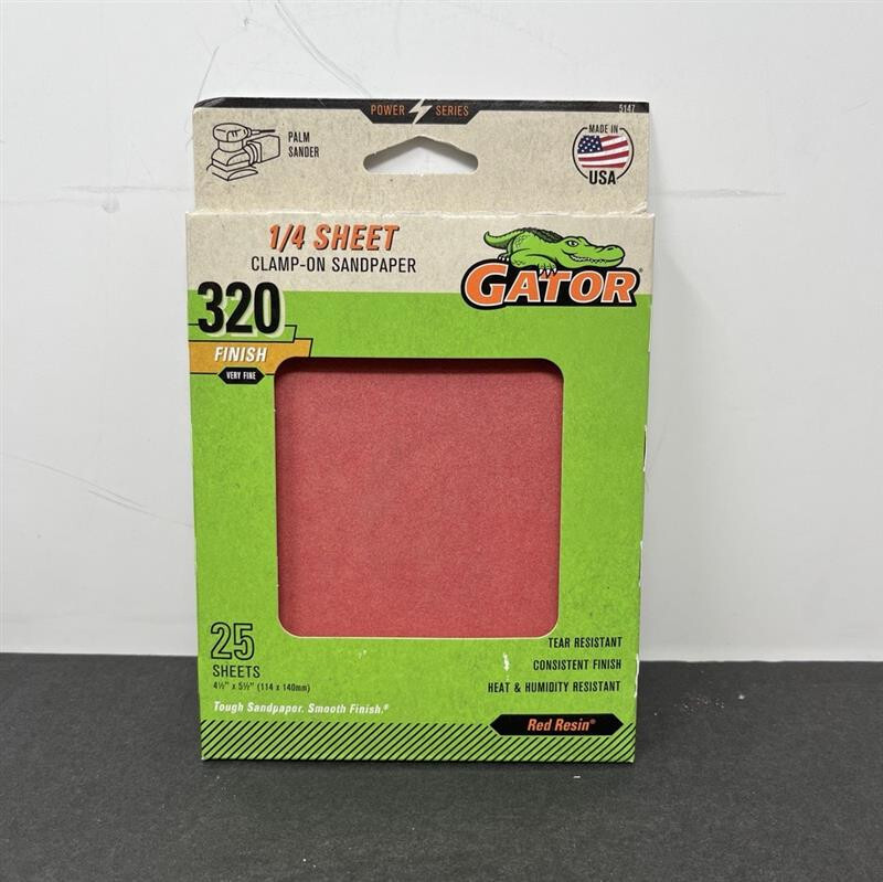 (3 PACK) Gator 1/4 Sheet Red Resin 320 Grit 25 Sheets Aluminum Oxide 5136