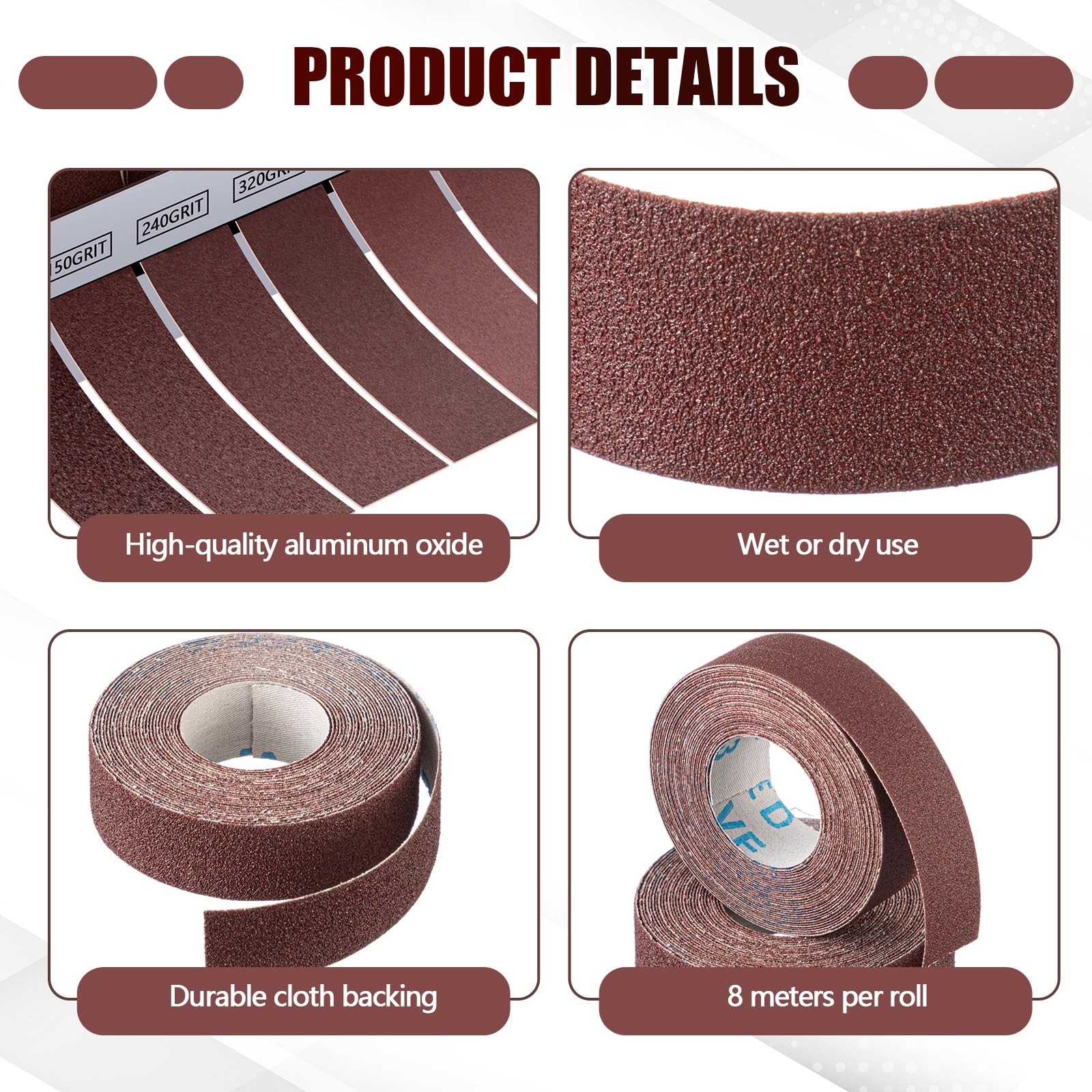 6 Grits Emery Cloth Roll 8m 1” x 26′ Sand Paper Roll with Dispenser, 80 150 …