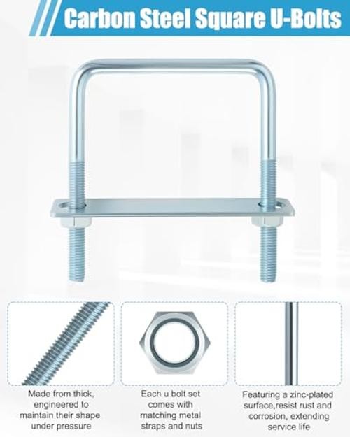 Pcs 3/8″ x 4″ x 5″ Square U Bolt 4 inch Wide Zinc Plated, U Bolt Carbon 12