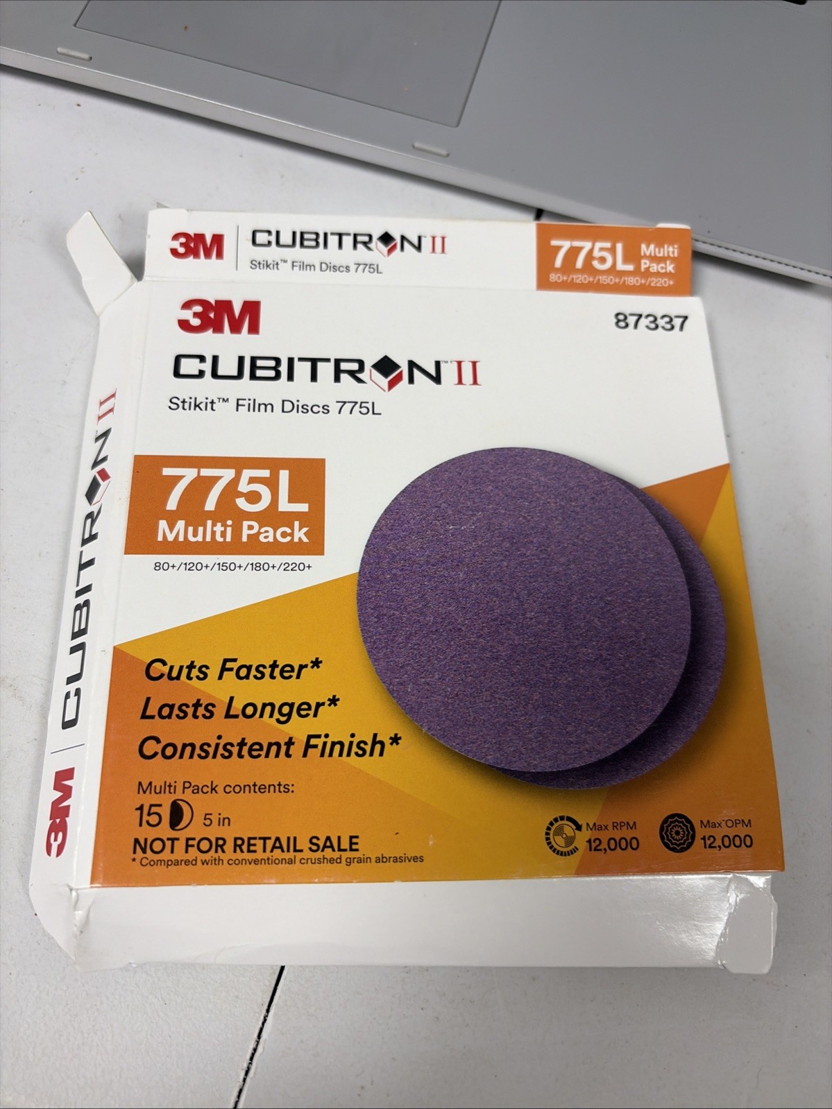 3M Cubitron II Stikit Film Disc 775L, 87337, 5 in x NH, 80+ to 220+