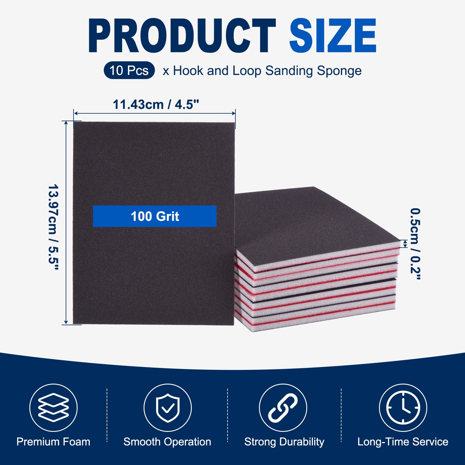 10 Pcs 100 Grit 5.5 x 4.5 Inch Hook & Loop Foam Sanding Blocks, Black