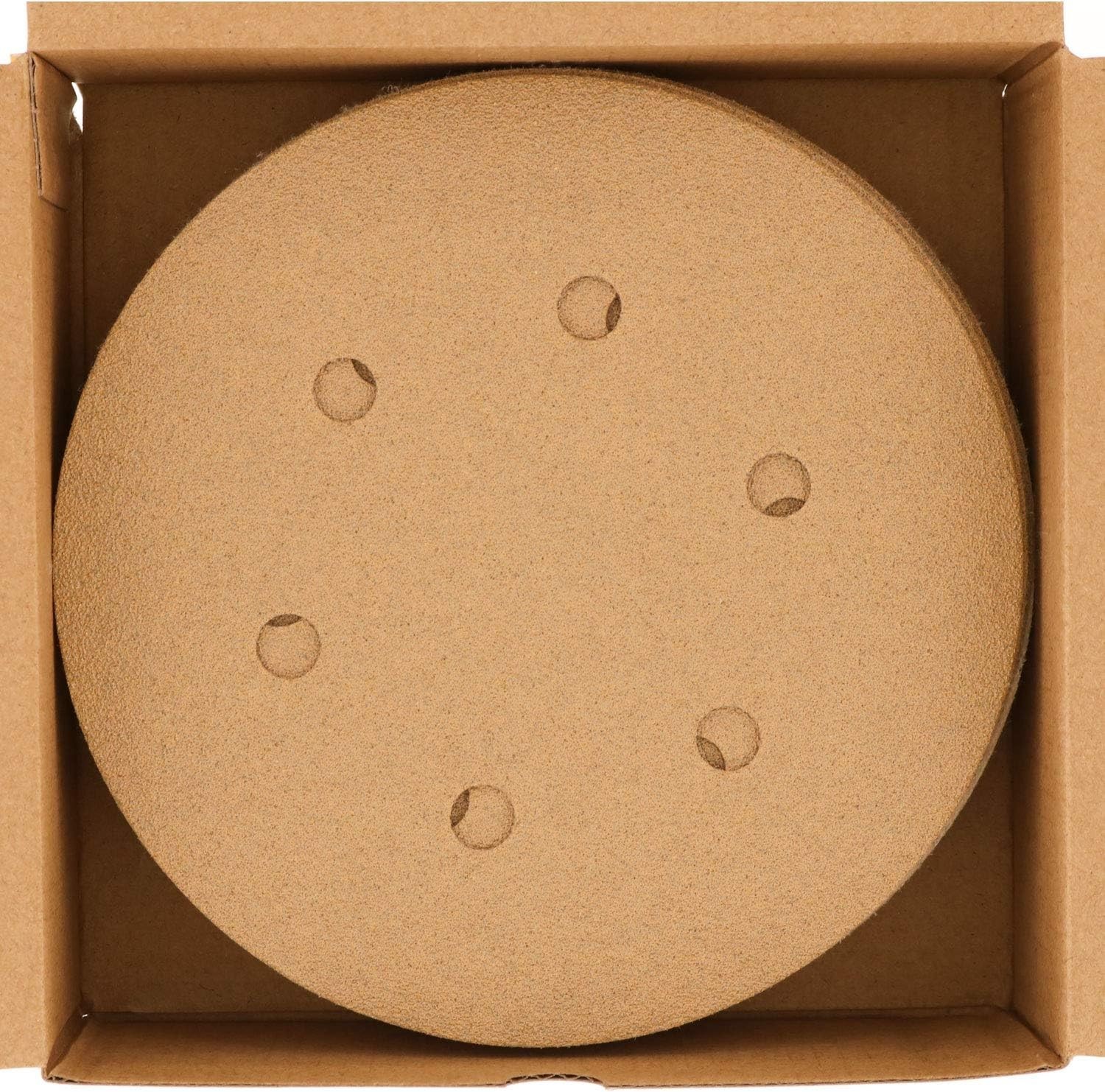 80, 120, 220, 320, 400 Grit 6″ Gold Sandpaper Discs, 6 Hole Pattern Dustless,…