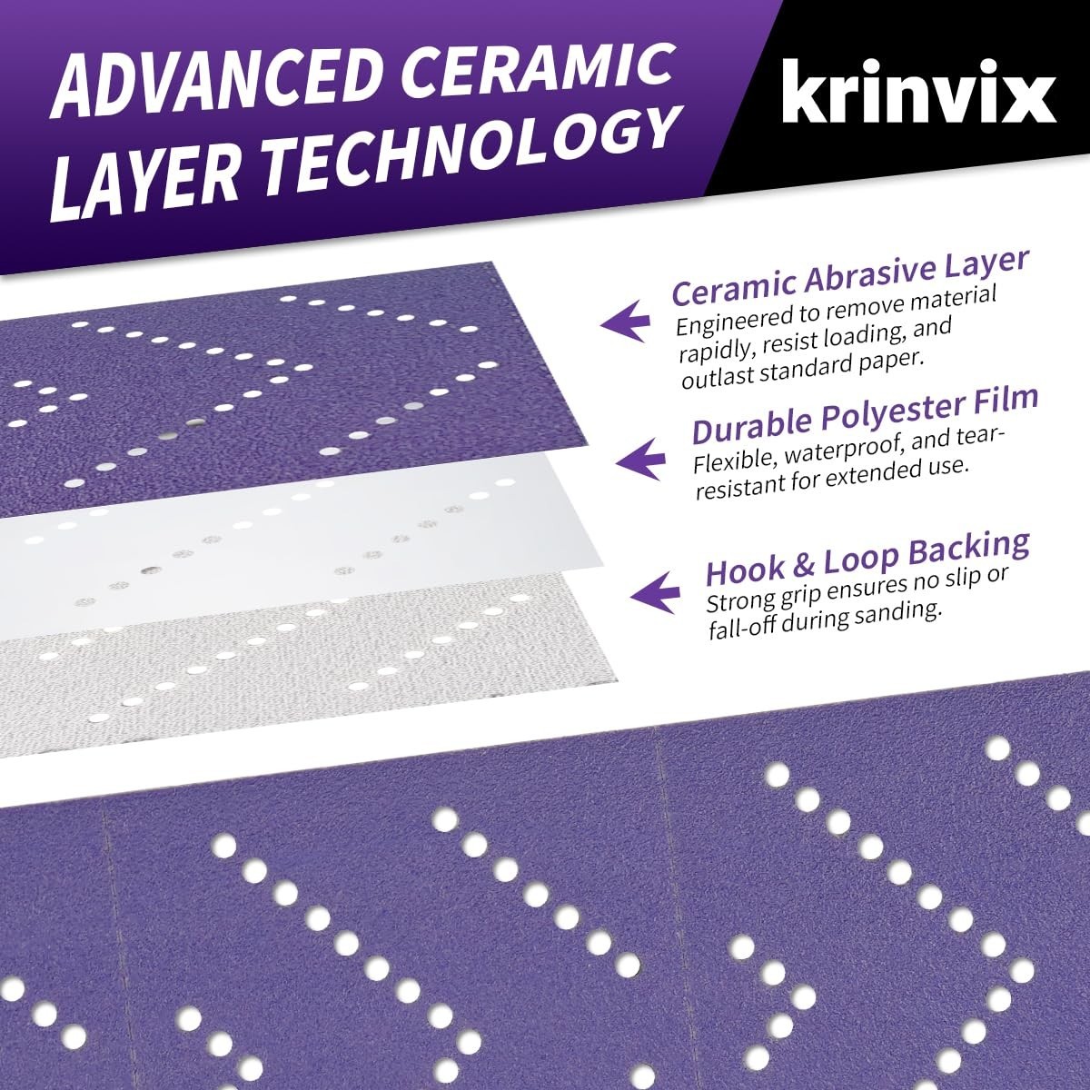 180 Grit Purple Hook and Loop Sandpaper Roll, Ceramic Abrasive, 70mm x 12m