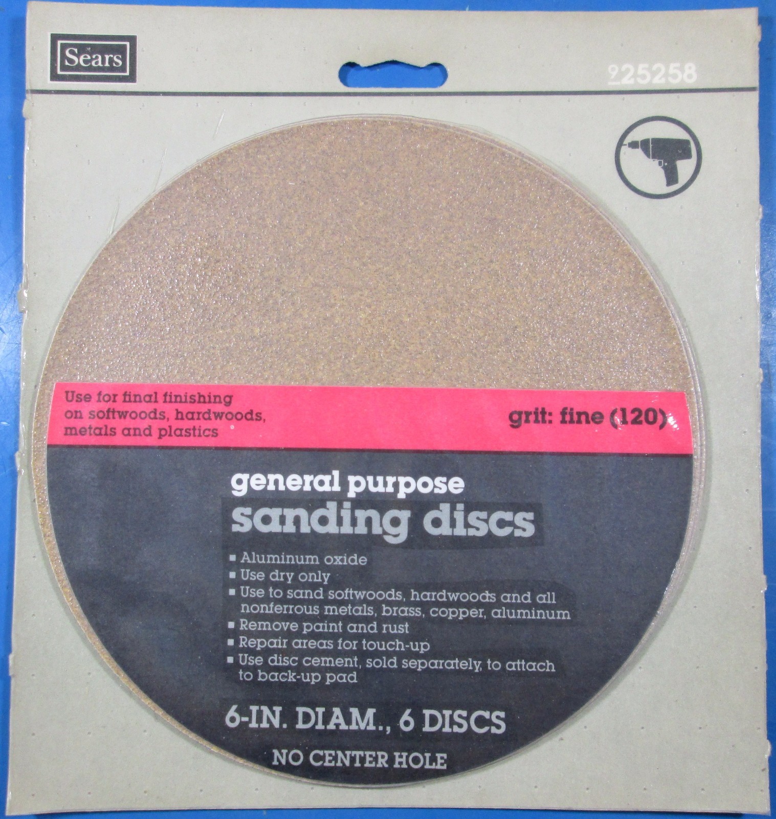Sears Aluminum Oxide 6″ General Purpose Sanding Discs 120 Grit 25258 6 Pack