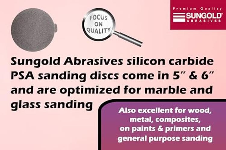 Sungold Abrasives 020068 5″ Psa Sanding Discs – Silicon Carbide Cloth – 80 Grit