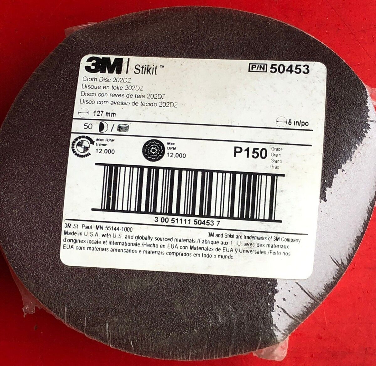 3M 50453 STIKIT CLOTH SANDPAPER (50) DISCS 5″ DIAMETER P150 GRIT GRADE 127mm