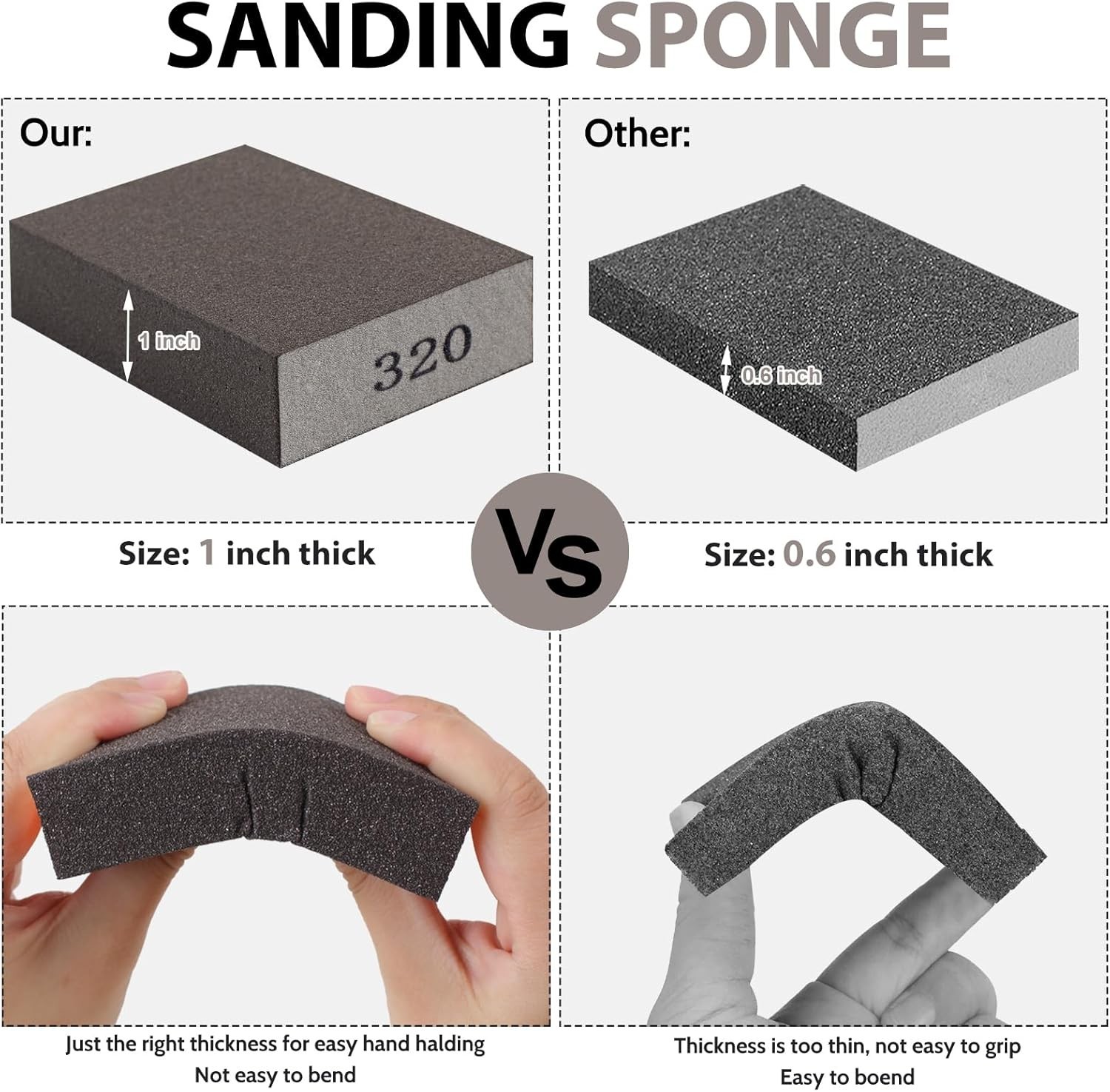 Durable 8-Pack Sanding Sponges, 320 Grit – Perfect for Wood and Metal Finishing